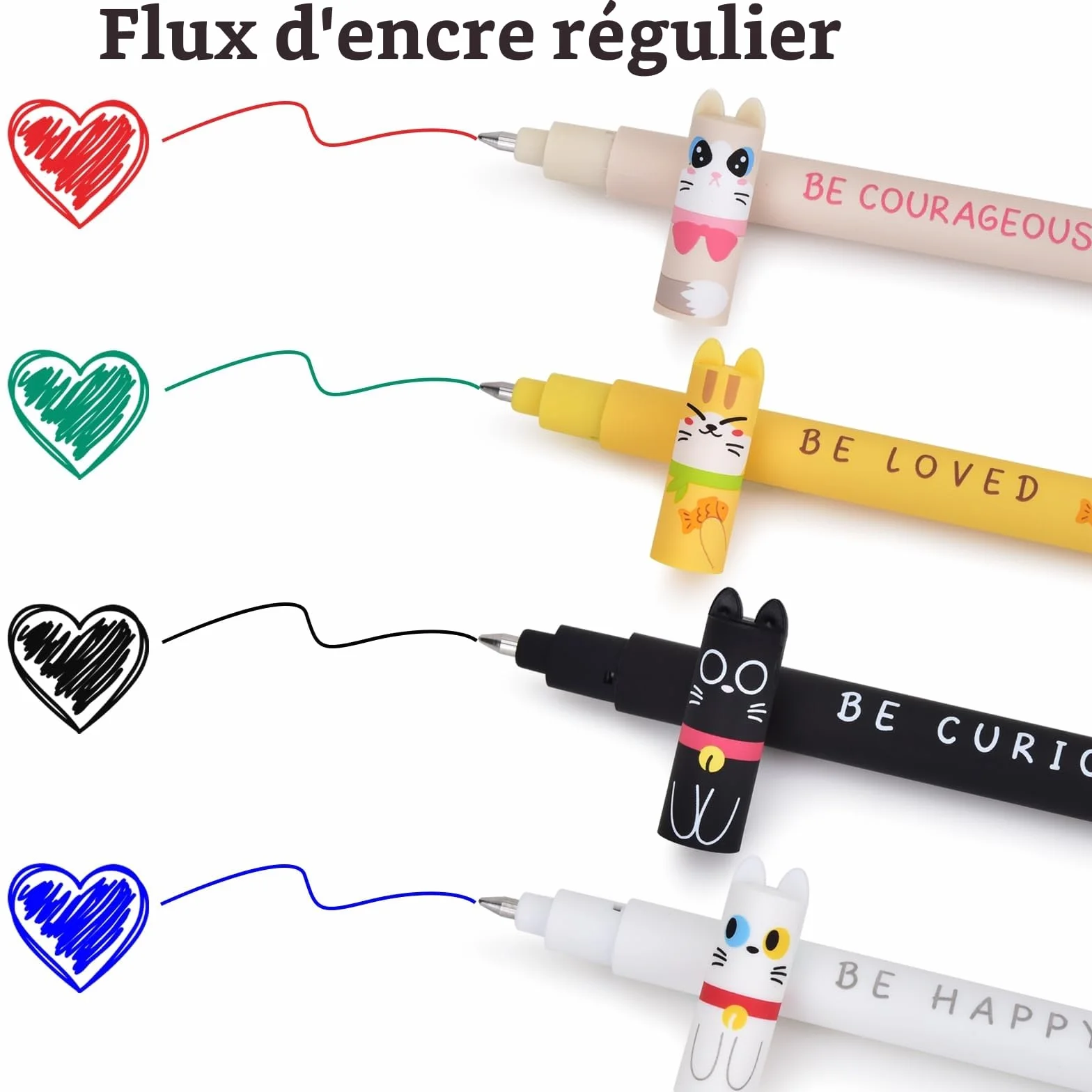 Stylos Effaçables 0,7 mm, Stylo Bille Effaçable, Roller Effaçable, Stylo Gel Effaçable pour Enfants - Lot de 4 Pièces