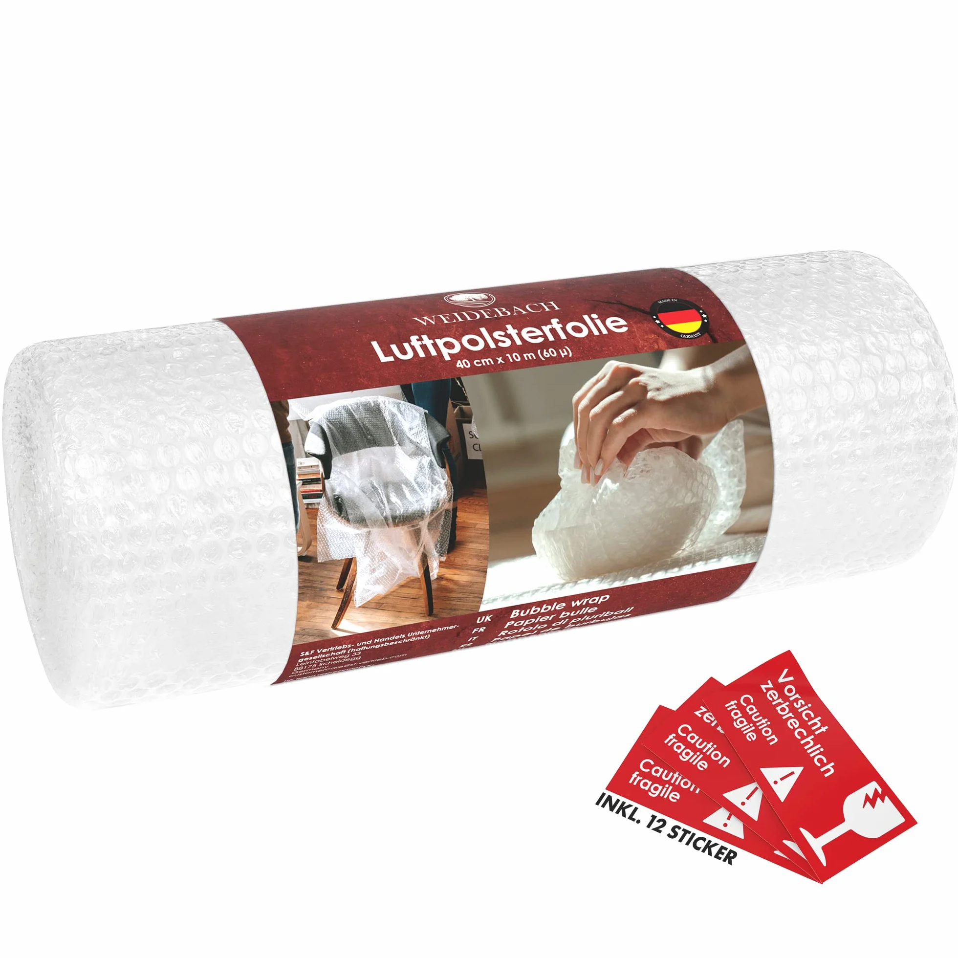 WEIDEBACH® Papier bulle 10m x 40cm 60µ 2 couches rouleau déménagement