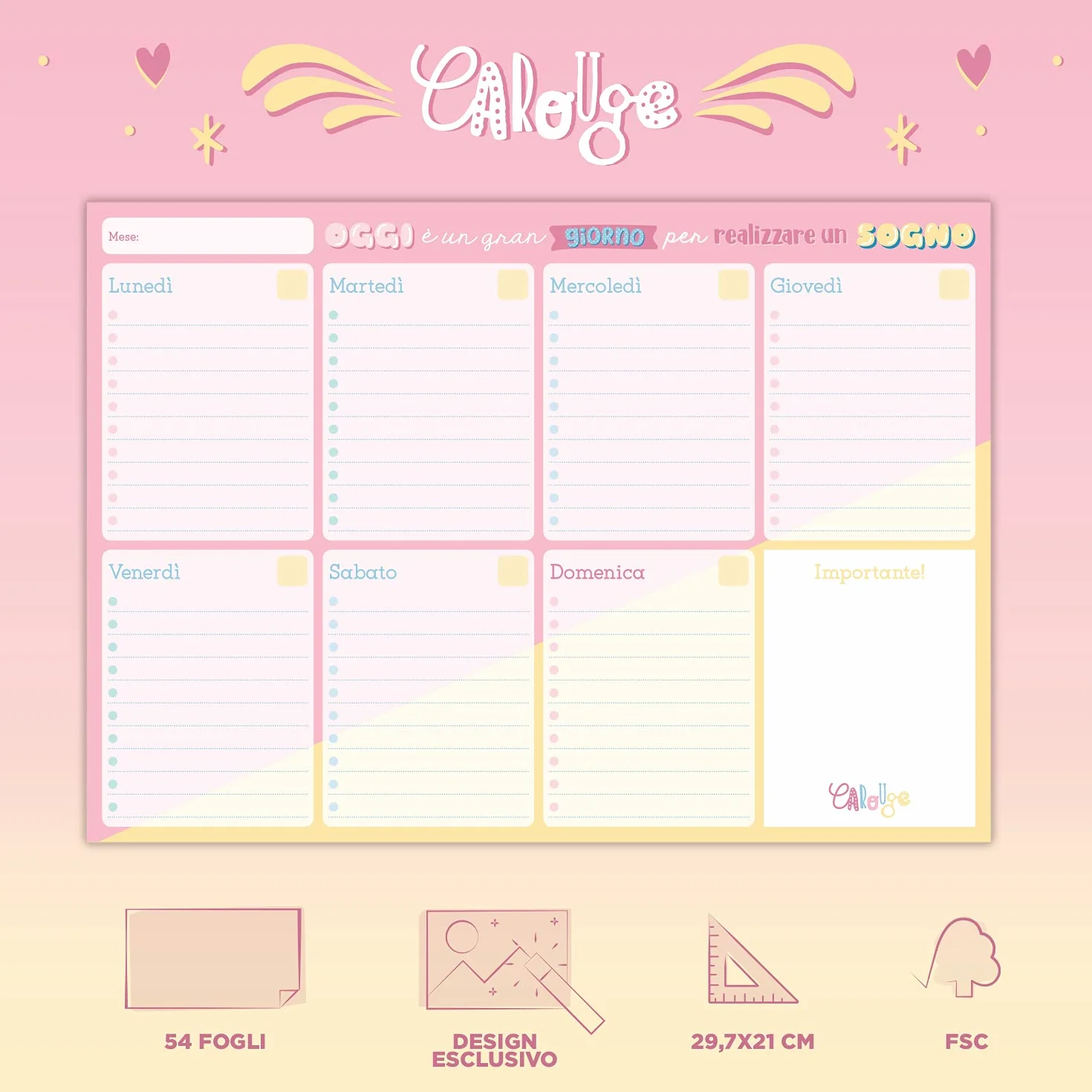 Grupo Erik Bloc Notes A4 Carouge Blue&Pink Semainier Sous-Main Bureau Planner Hebdomadaire Papeterie Bureau To Do List Blocs Mémo Fournitures Scolaires Version Italienne