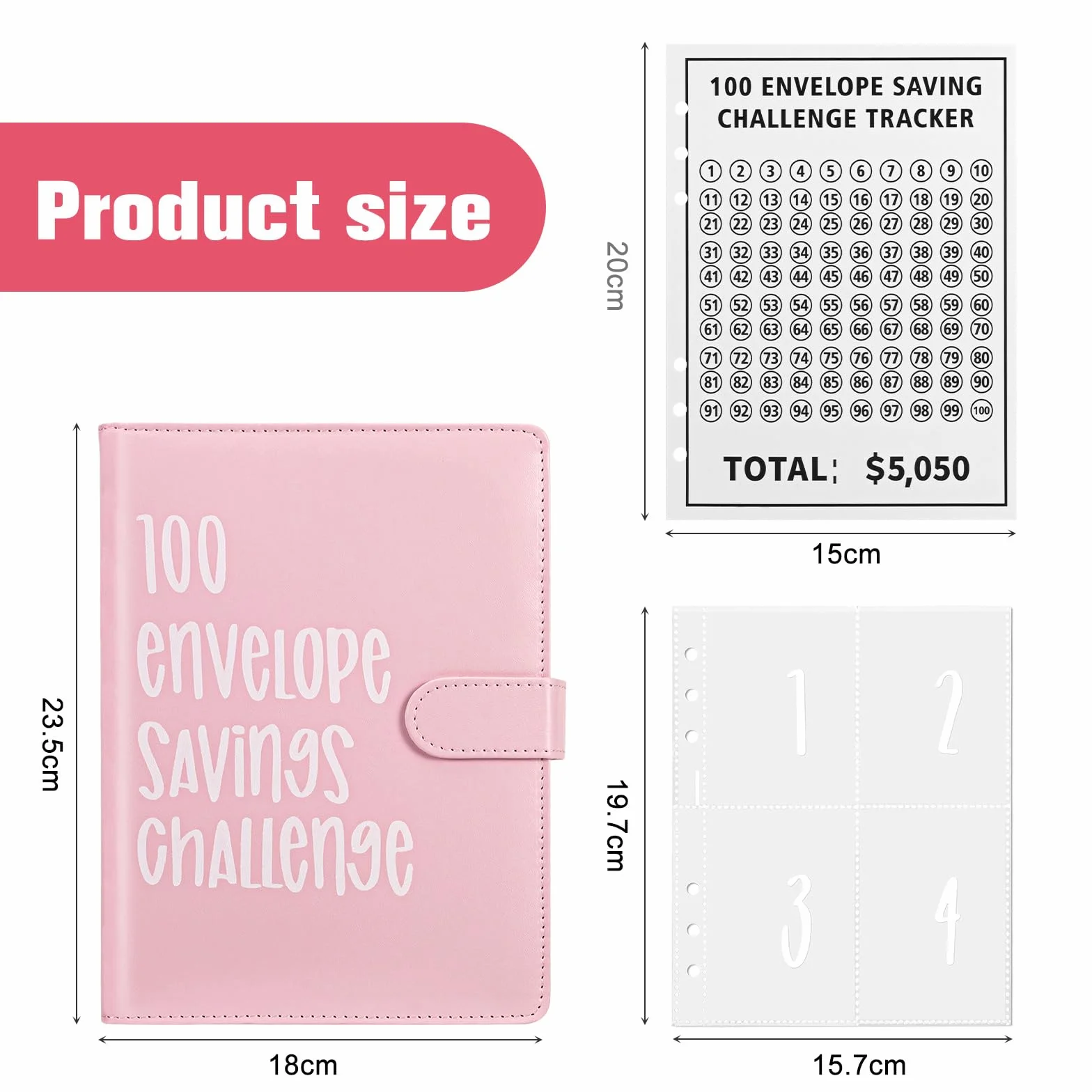 Enveloppe Budget A5 Planificateur 100 Défis d'Épargne pour Couples Rose