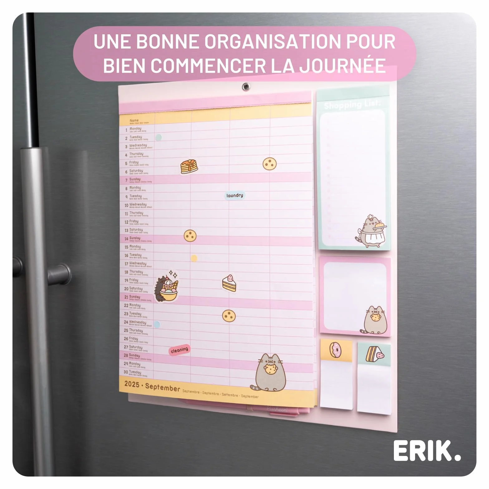 Grupo Erik Calendrier Magnétique Frigo Pusheen Septembre 2025 Décembre 2026 Planificateur Mensuel 16 mois Familial
