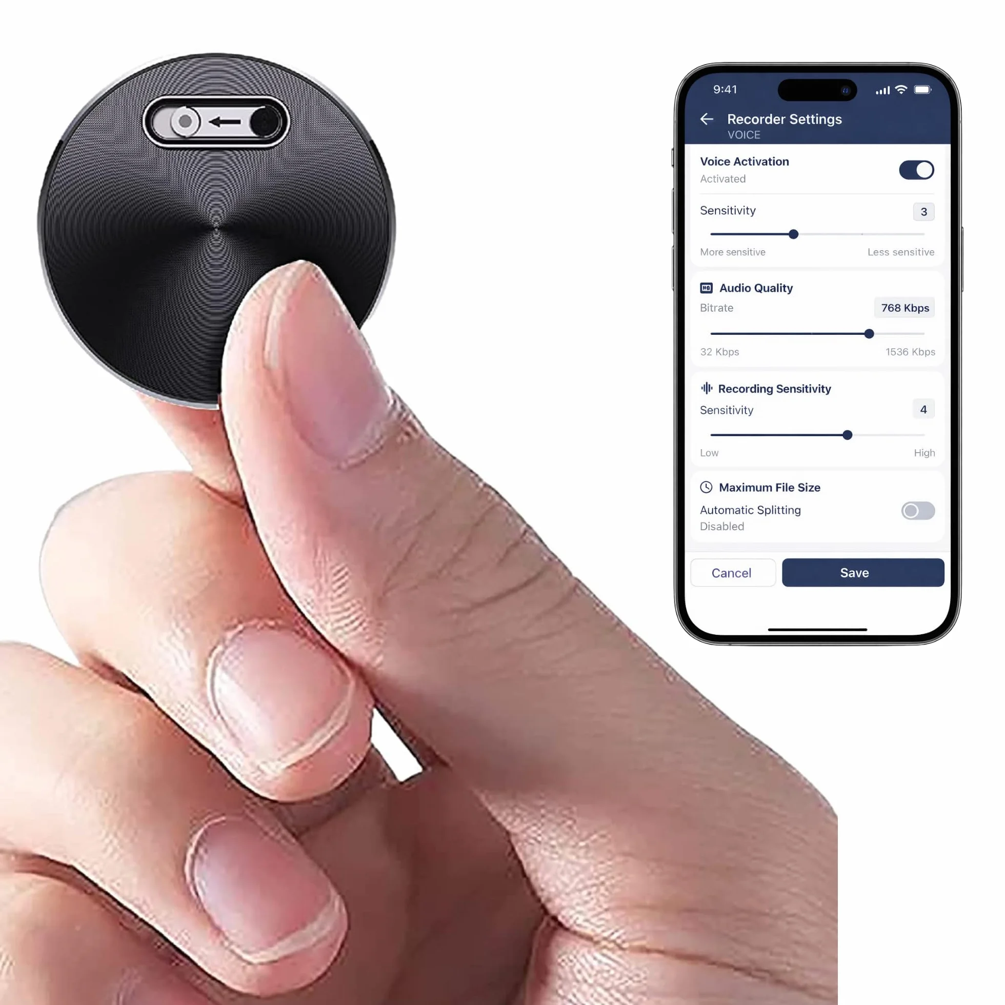 CleverTalk Q37 Enregistreur Vocal 64GB Audio HD 1536kbps USB-C Activation Vocale App Mobile Cloud Européen RGPD