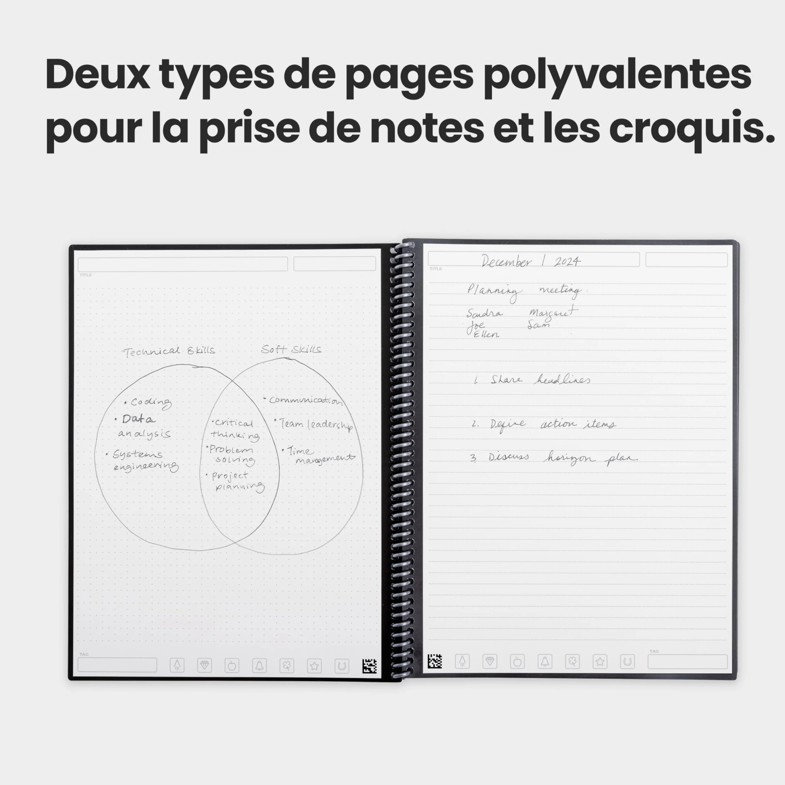 Rocketbook Fusion Agenda Non Daté Réutilisable Taille Letter 21 x 29,7 cm Noir Objectifs Calendrier Mensuel Hebdomadaire To-Do Lists Quotidiennes Pages Lignées Pointillées