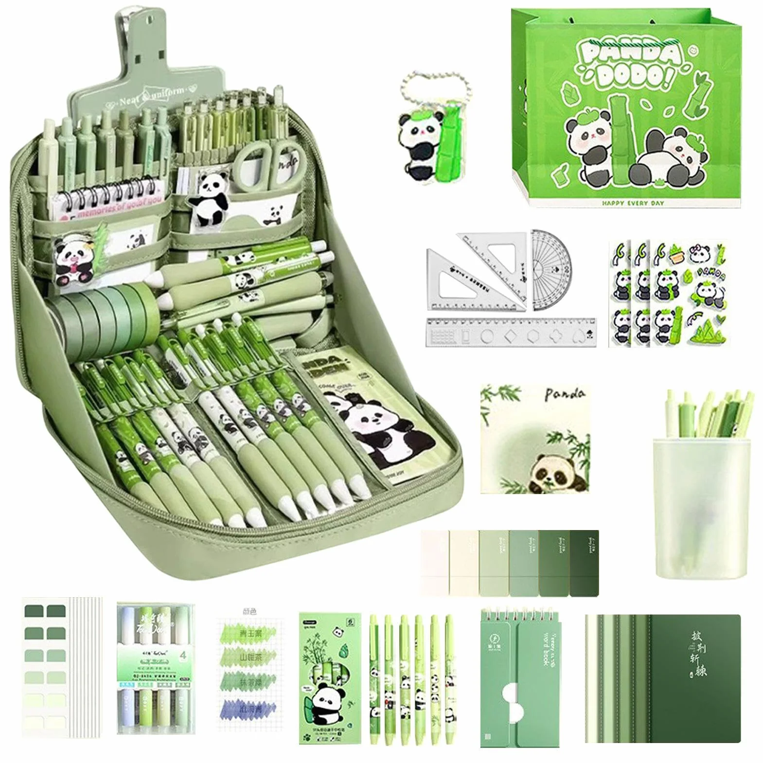 Ensemble Papeterie Panda, Trousse à Crayons Grande Capacité, Kit Fournitures Scolaires pour Enfant