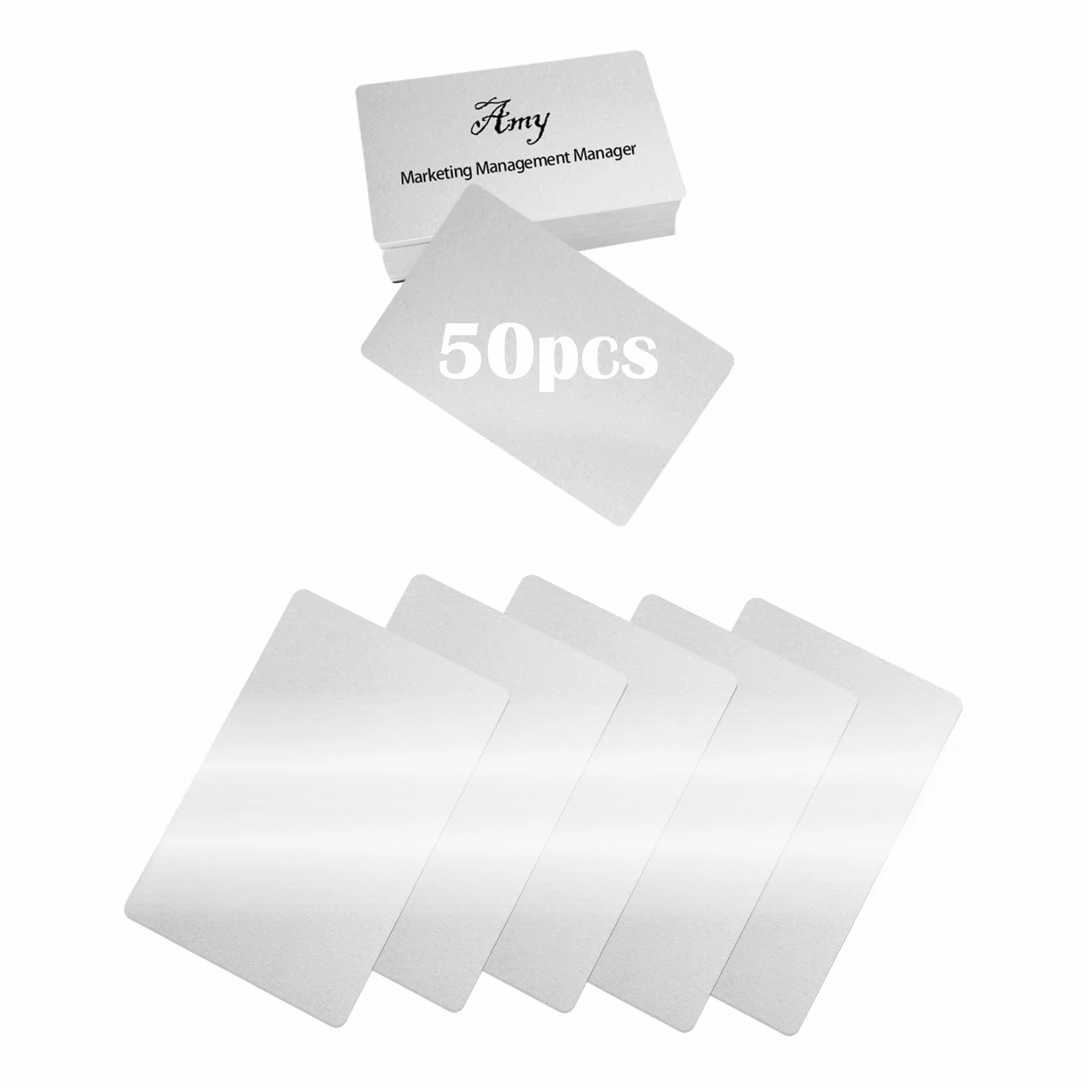 Cartes de visite métalliques vierges 50 pièces 8,6 x 5,4 cm alliage d'aluminium argent gravure laser