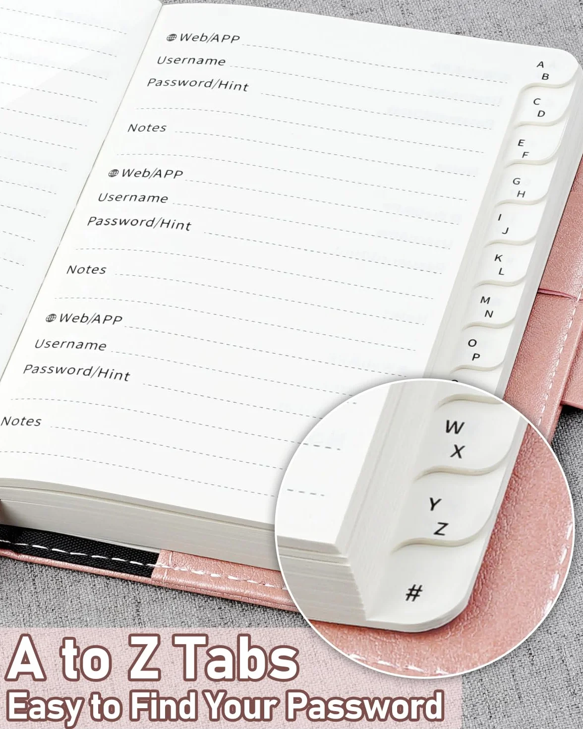 WEMATE Livre de mots de Passe Verrouillable, Organisateur de Codes, 600 Espaces, Rose
