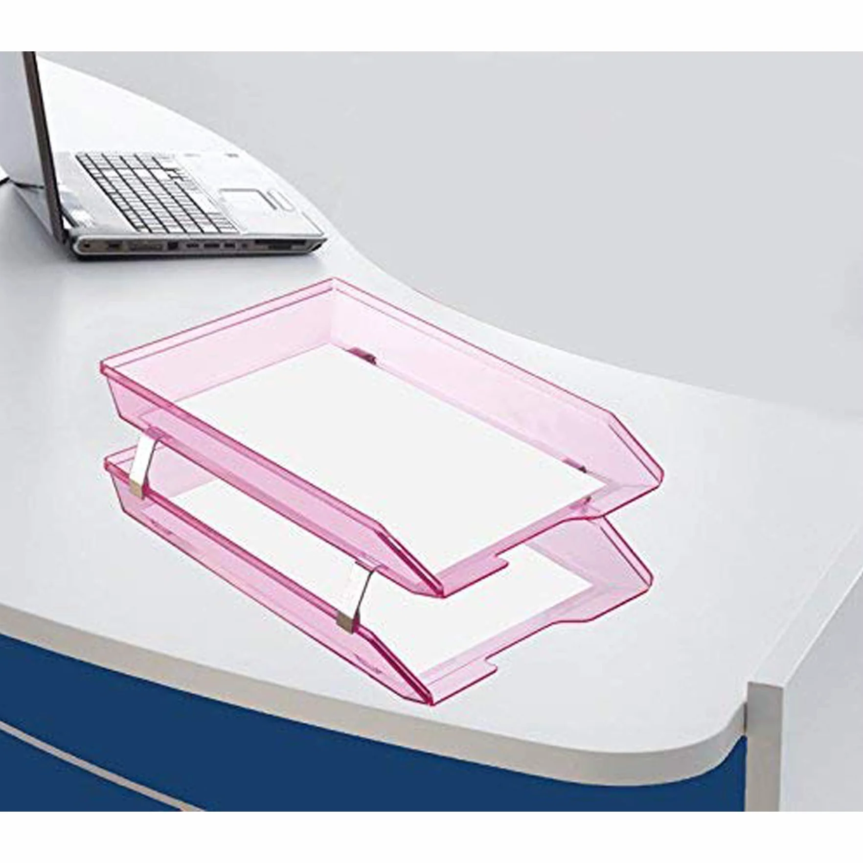 Acrimet Facility Bac à Courrier 2 Niveaux Charge Frontal A4 Organiseur Bureau Plastique Rose Clair