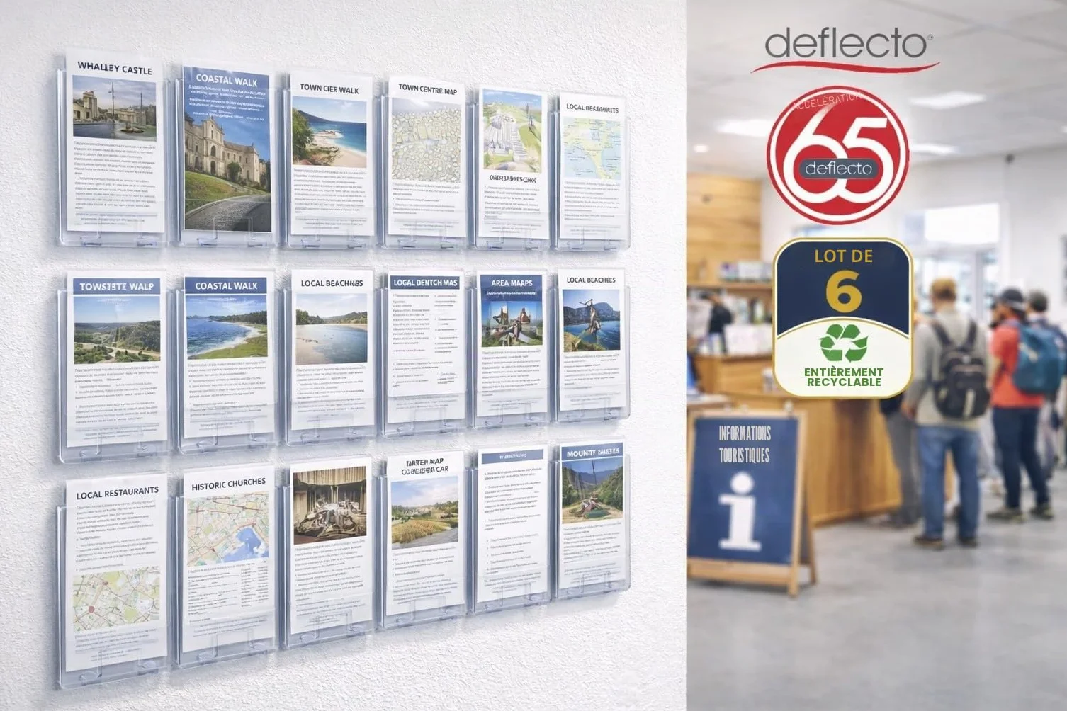 Deflecto Porte-revues mural A4 dos plat pour affichage dépliants brochures menus