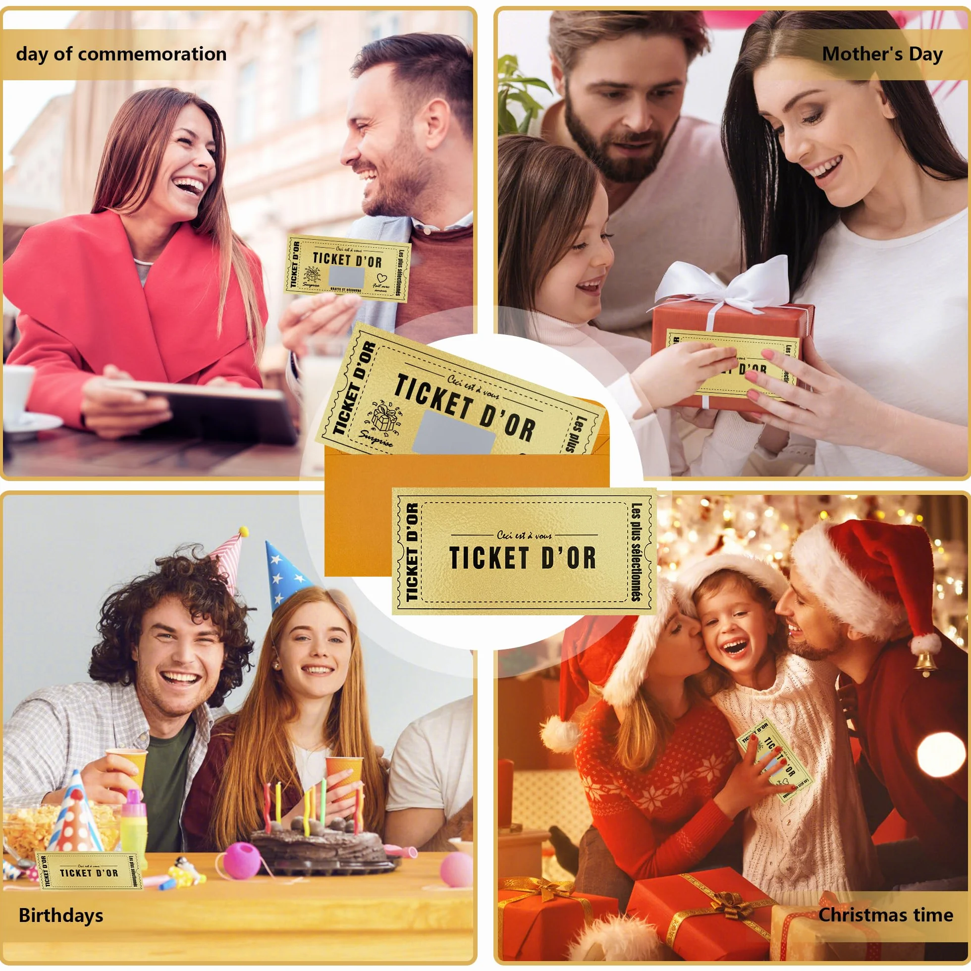 Carte à gratter Golden Ticket d'Or Personnalisable Cadeau Surprise Anniversaire Saint-Valentin