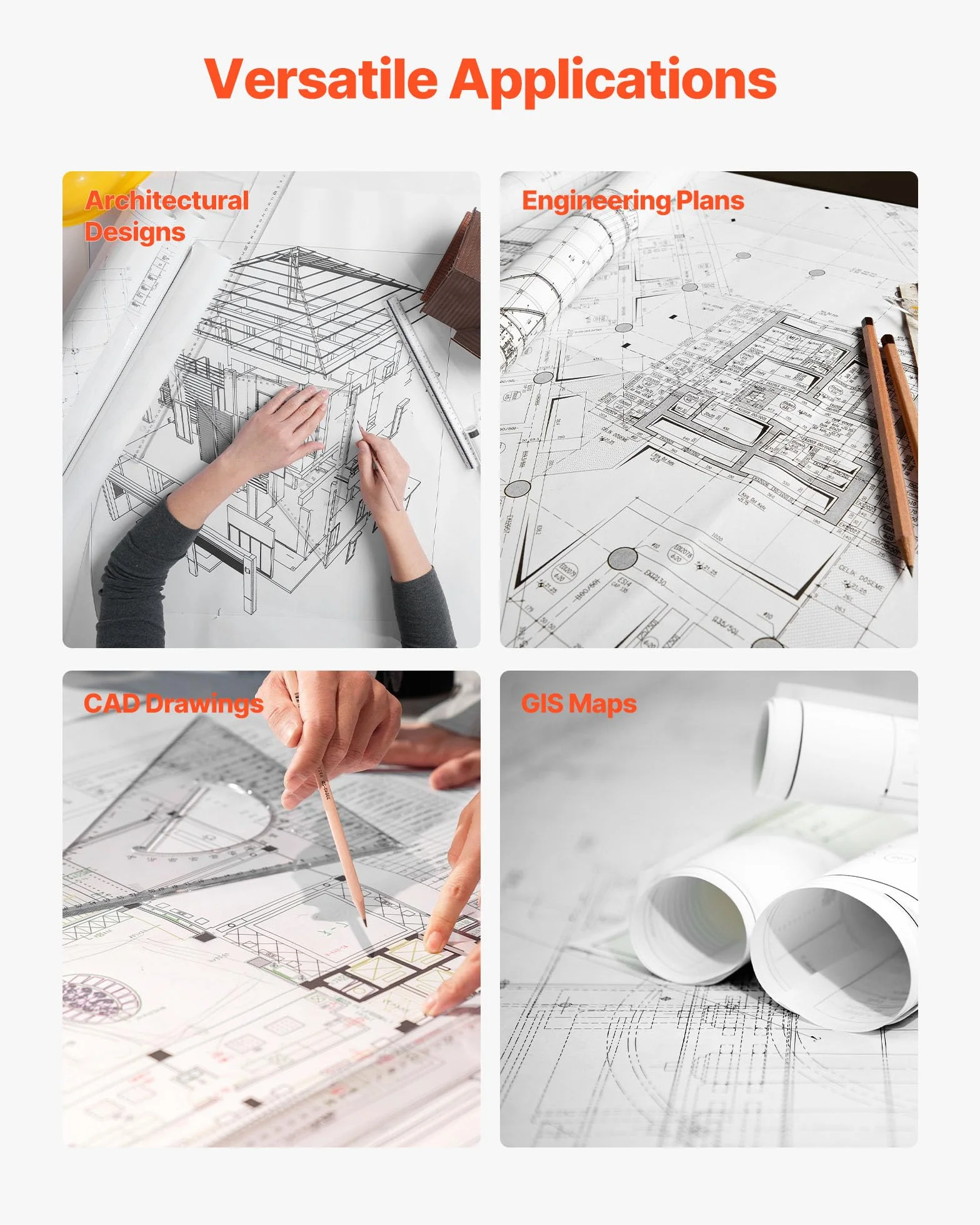 VEVOR Rouleau de papier à dessin blanc grand format 609,6 mm x 45,7 m lot de 8 rouleaux pour traceur CAO