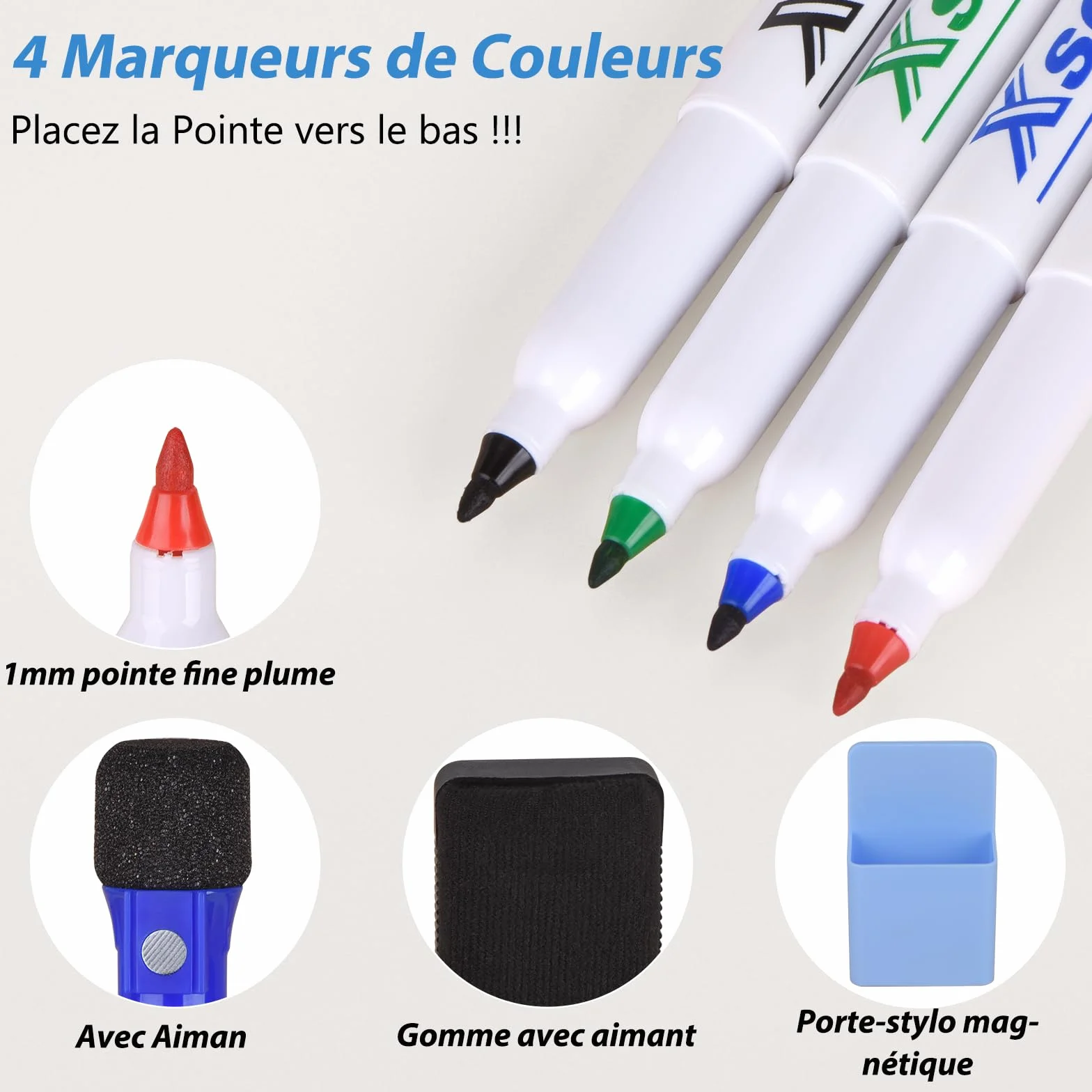POPRUN Calendrier Adhésif Tableau Blanc Planning Mural 60x40 cm Planificateur Mensuel Semainier Effaçable