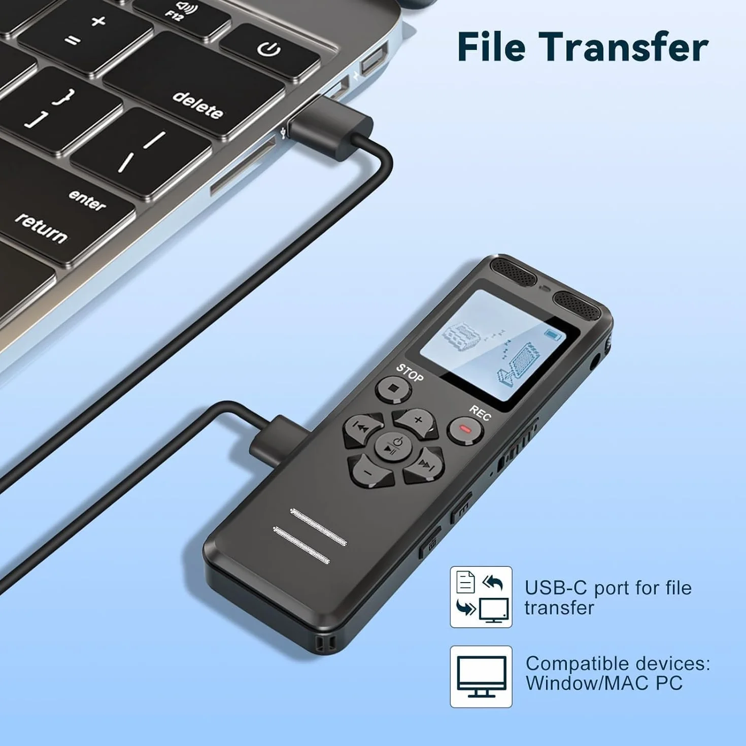 Tonnlog Enregistreur Vocal Numérique 16GB 1536kbps Activation Vocale USB-C