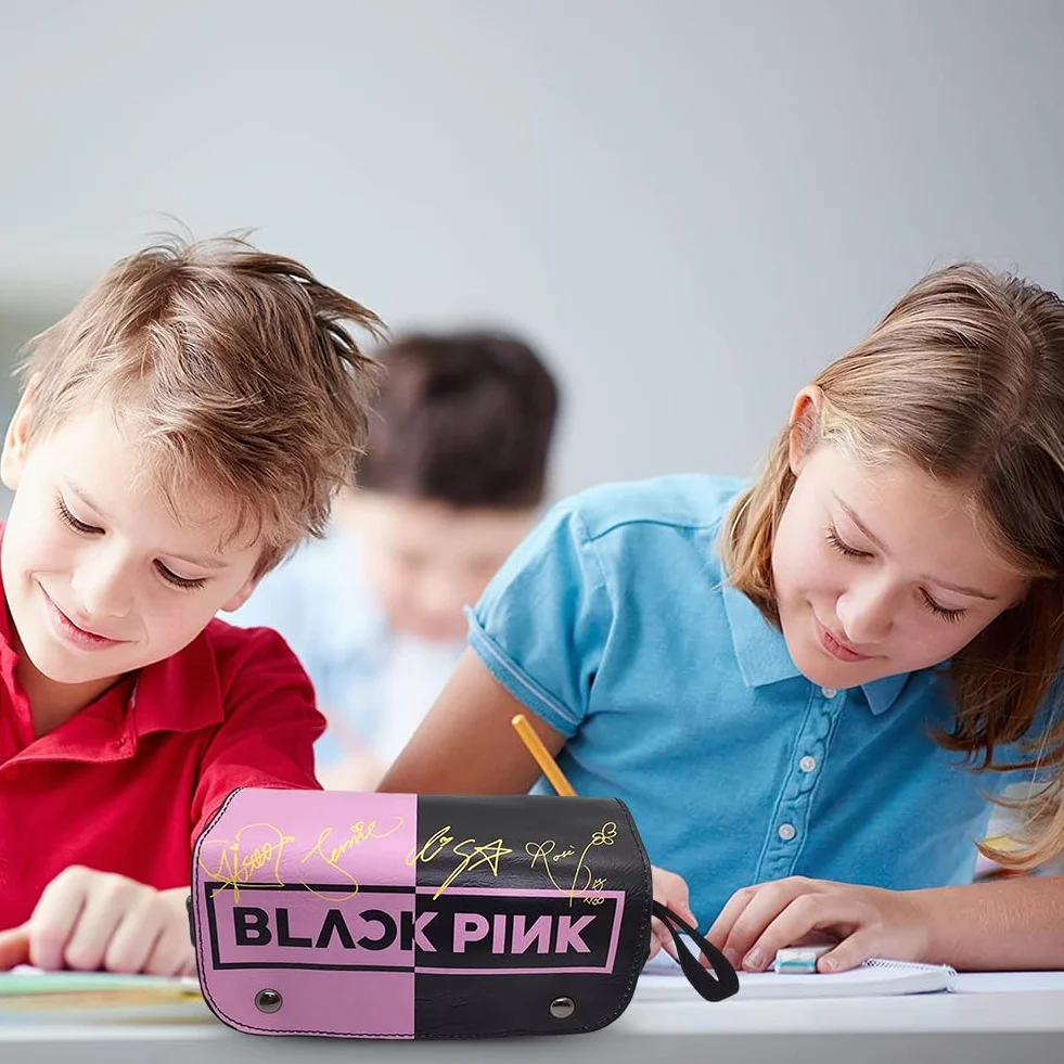 Kawaii Trousse à Crayons Blackpink pour Enfants, Grande Capacité, Fermeture Éclair Scolaire Souple