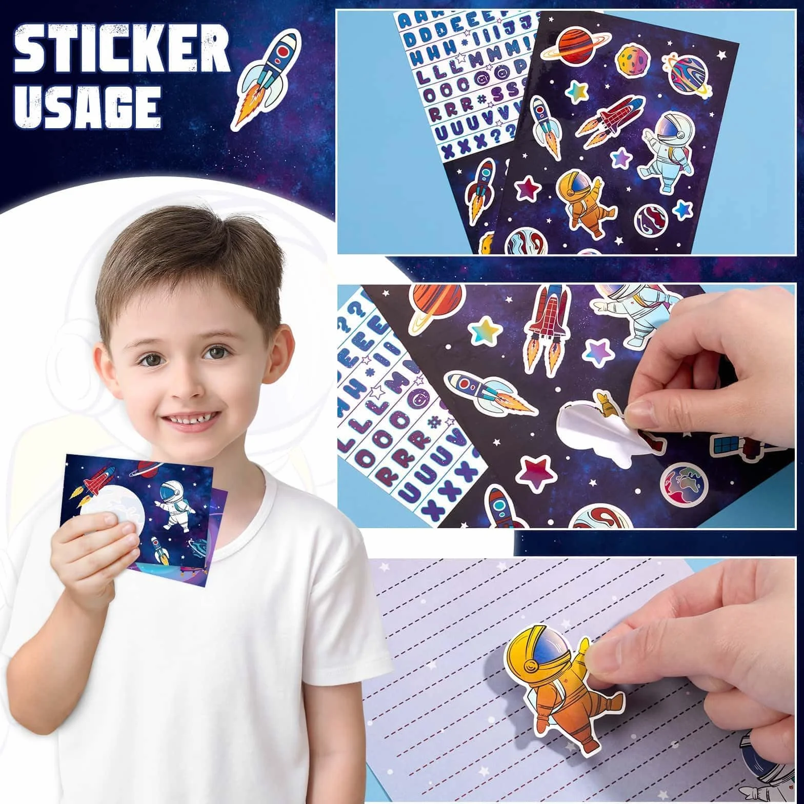 WERNNSAI Ensemble de papeterie pour enfants Astronaute Garçons avec enveloppes, cartes de vœux, autocollants, stylo