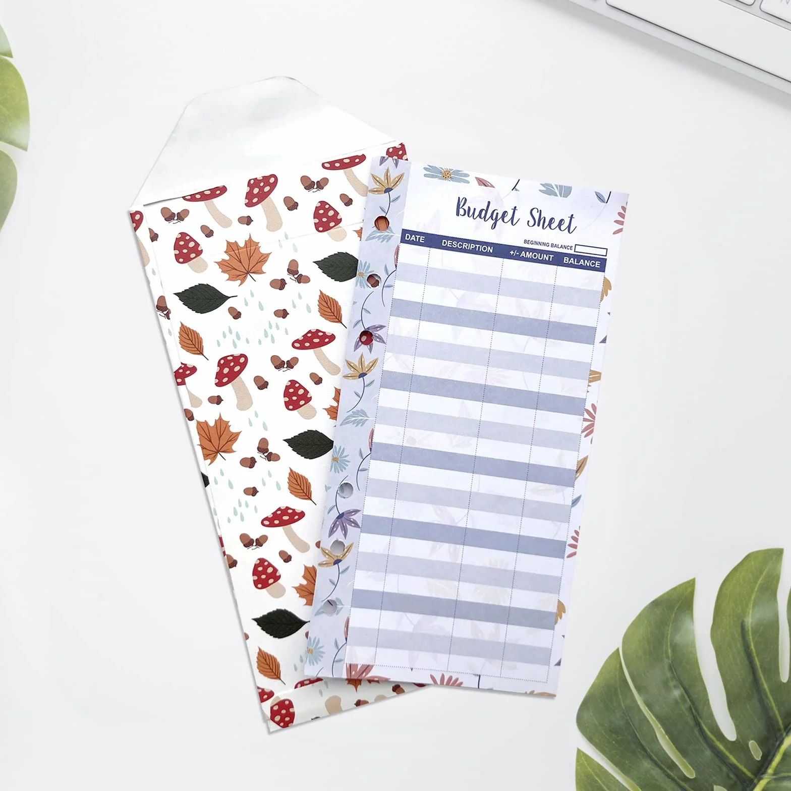 Enveloppes laminées florales avec pochettes pour espèces, portefeuille budgétaire, feuilles de classeur pour femme