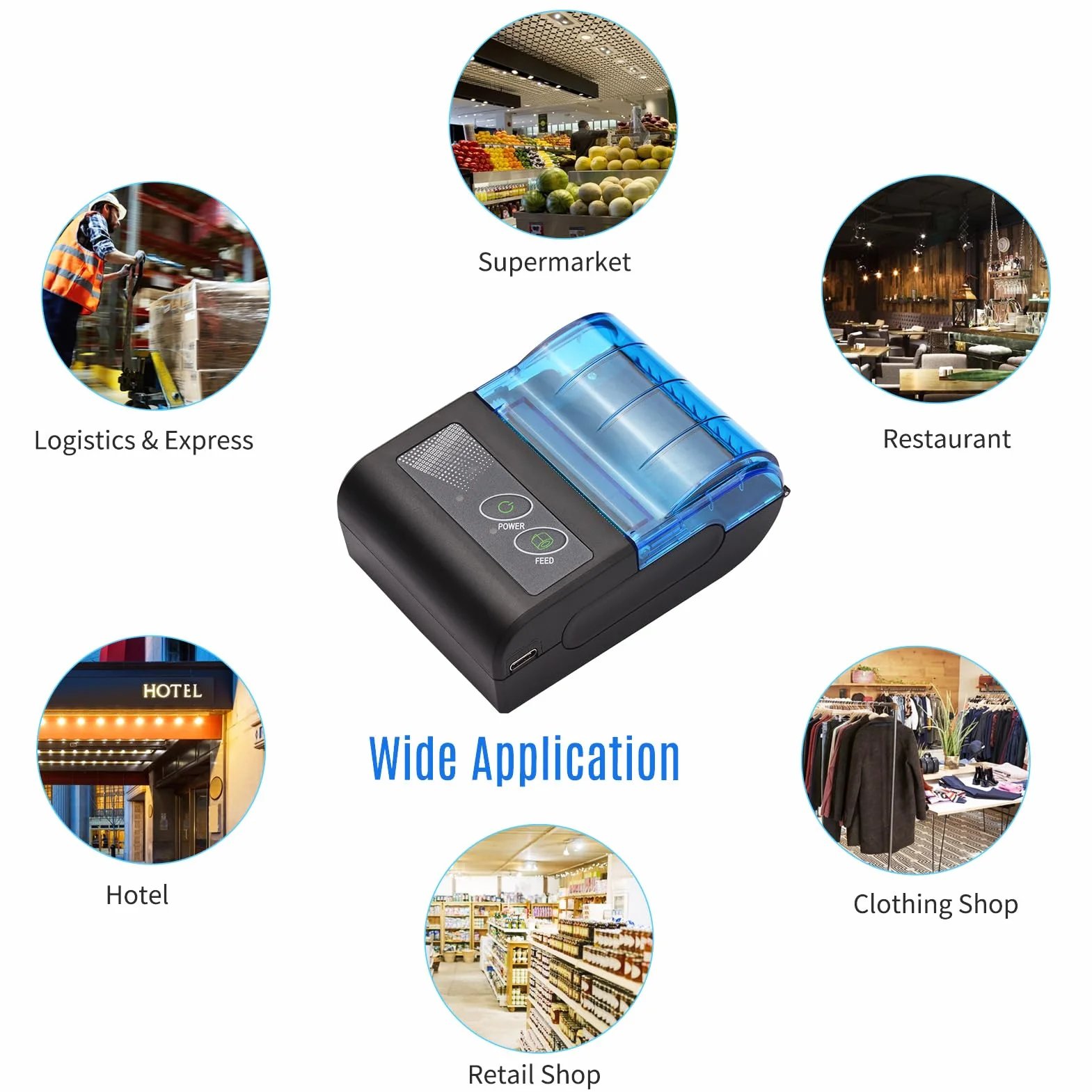 Mini imprimante thermique portable sans fil 58 mm compatible Android Windows