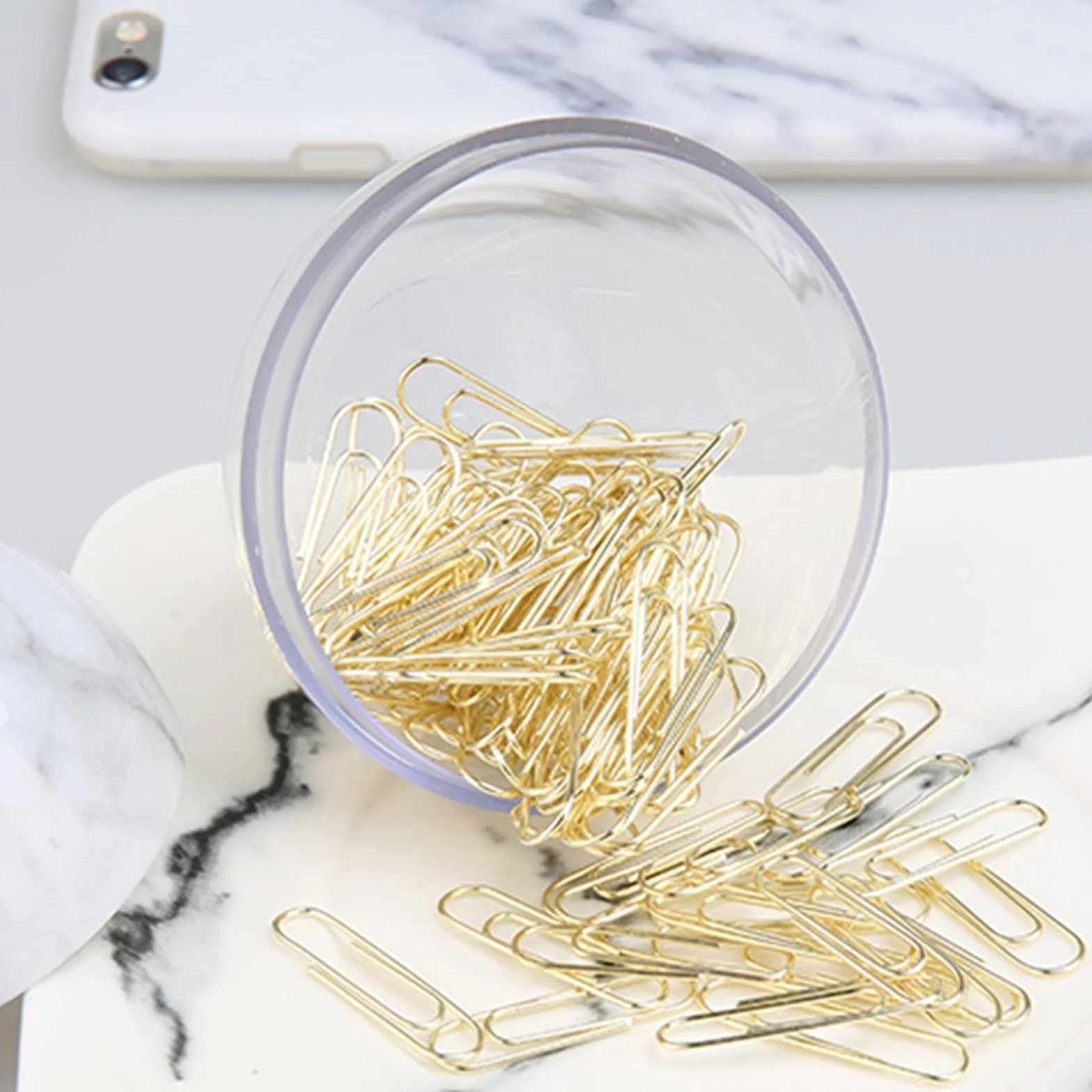 Porte-trombones magnétique marbre métallique brillant, 100 clips, organisateur bureau boîte rangement blanc