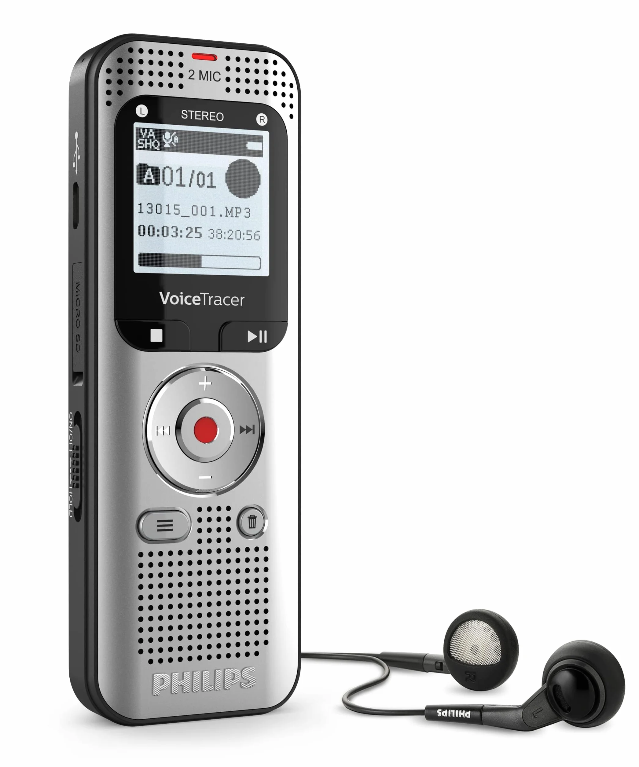 PHILIPS VoiceTracer DVT2015 Enregistreur Vocal 8 Go MP3 2 Microphones stéréo