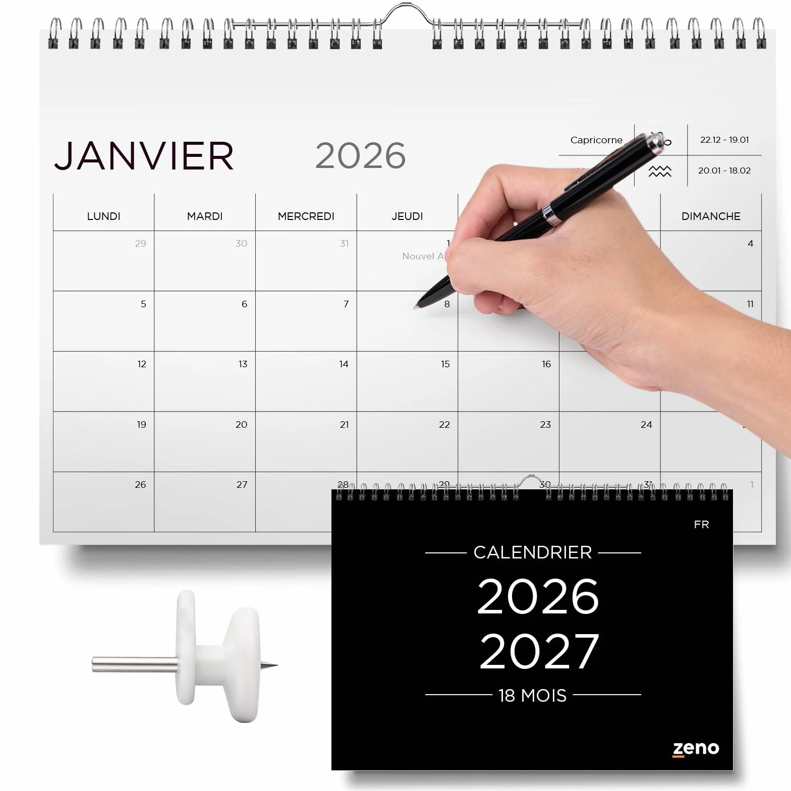 ZENO Calendrier Mural 2026 2027 18 Mois Janvier 26 à Juin 27 Planning Mensuel Organiseur Familial