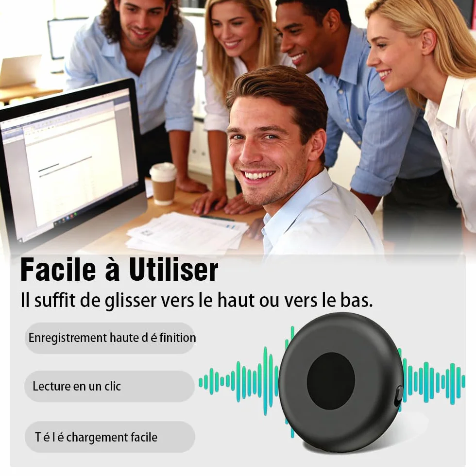 Enregistreur Vocal Espion Discret 64 Go Rechargeable USB Mini Dictaphone