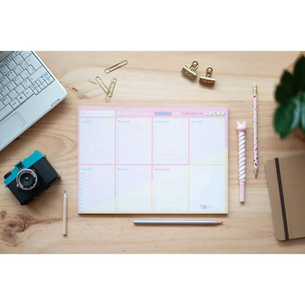 Grupo Erik Bloc Notes A4 Carouge Blue&Pink Semainier Sous-Main Bureau Planner Hebdomadaire Papeterie Bureau To Do List Blocs Mémo Fournitures Scolaires Version Italienne