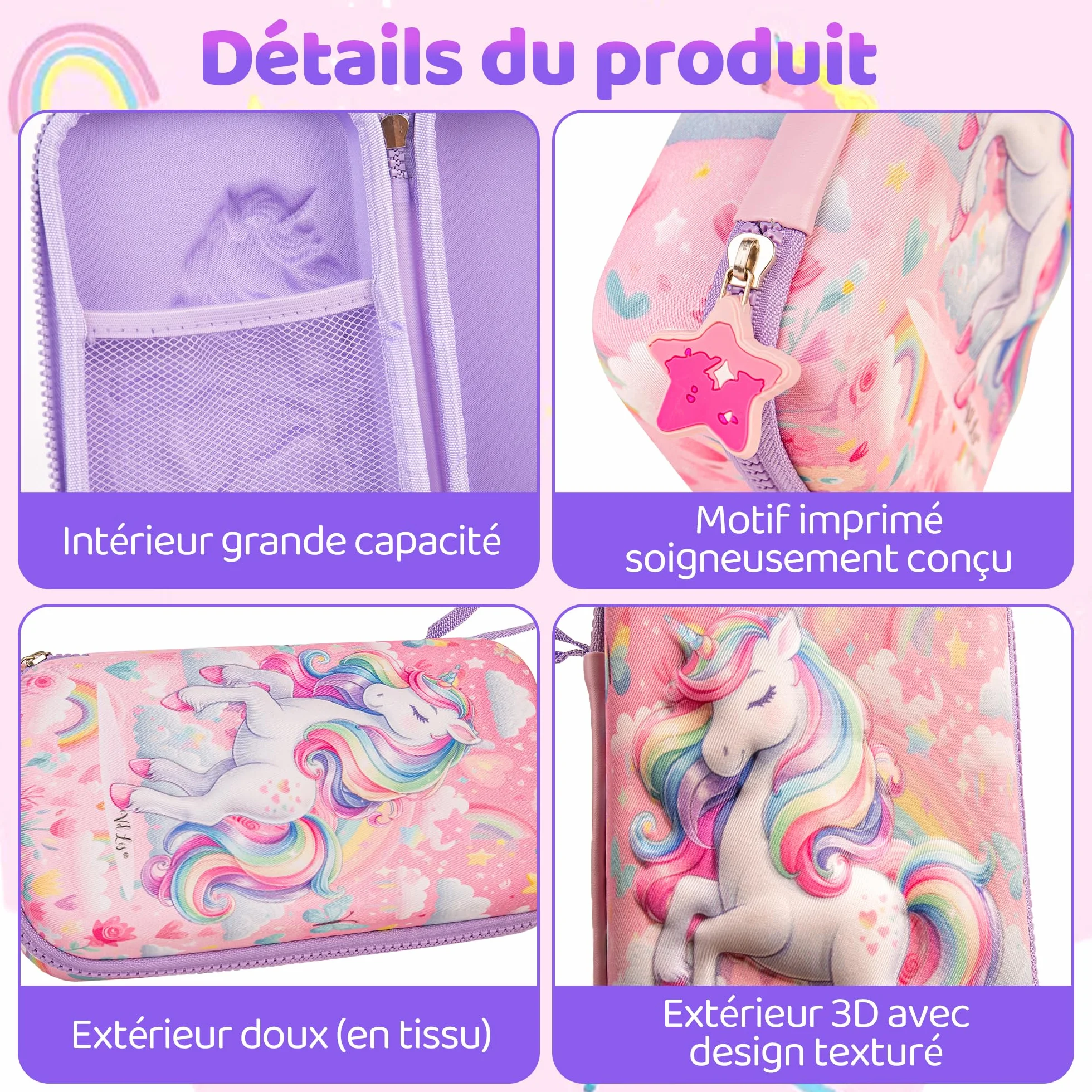 Étui Inhalateur Enfant EVA Chambre d’Inhalation Spacer Nébuliseur Portable Trousse PAI École Motif Licorne