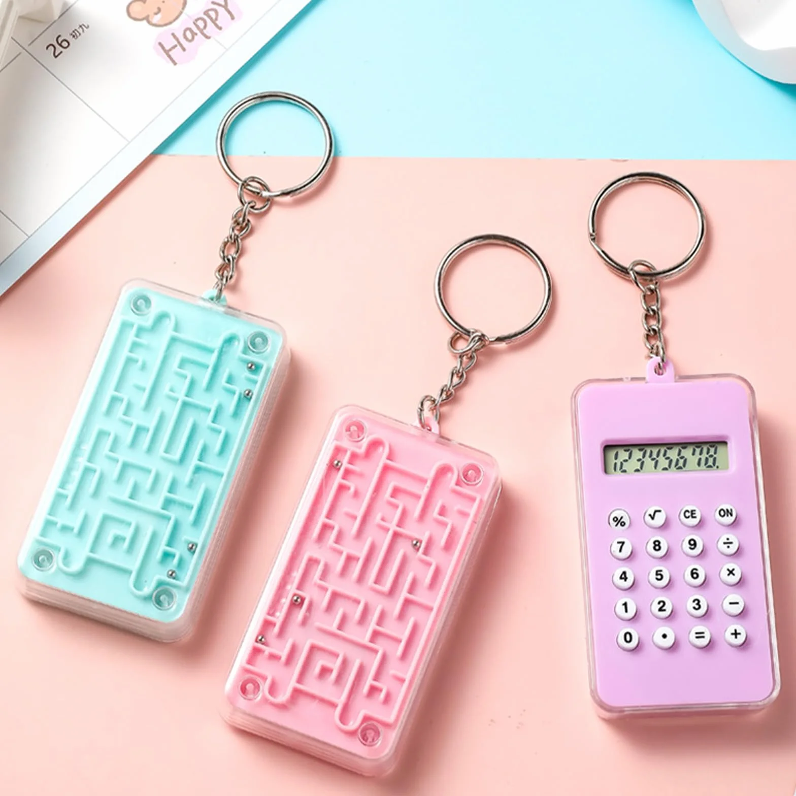 Mini-calculatrices de Poche Porte-clés Labyrinthe, Affichage 8 Chiffres, Calculatrices de Base pour Étudiants École Bureau, Couleur Aléatoire