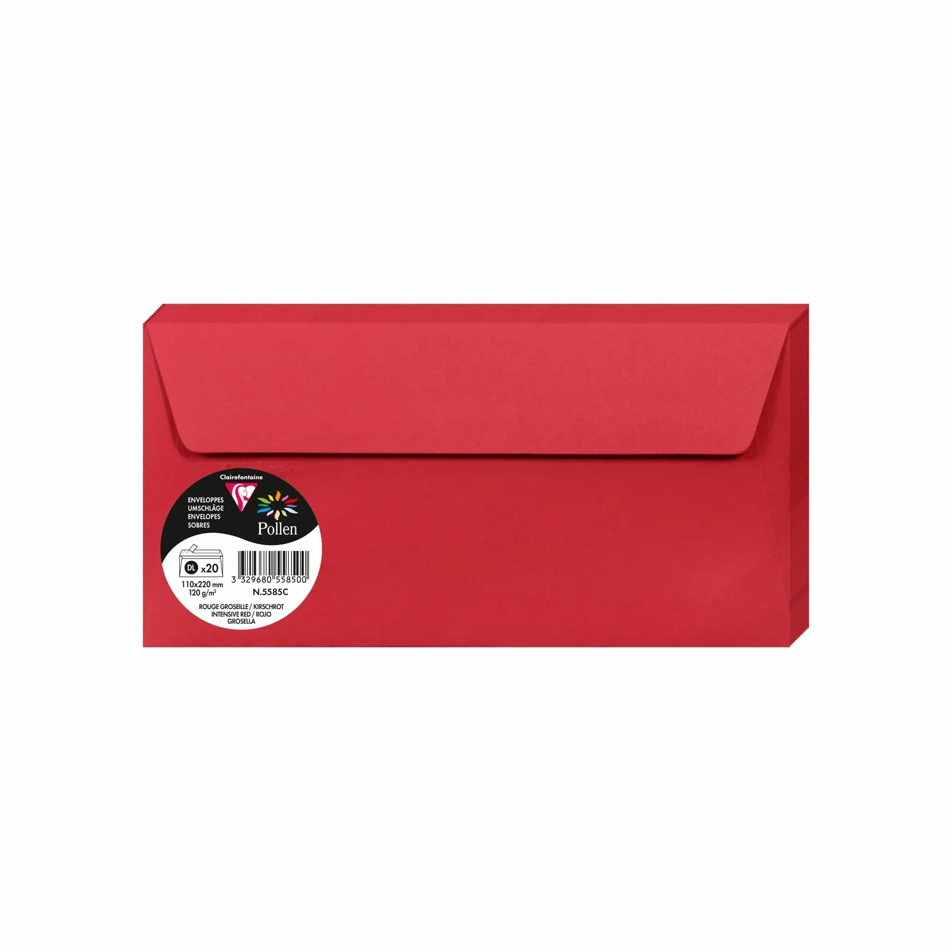 Clairefontaine Enveloppes DL Rouge groseille 120g Auto-Adhésives Lot 20 – Format 11 x 22 cm