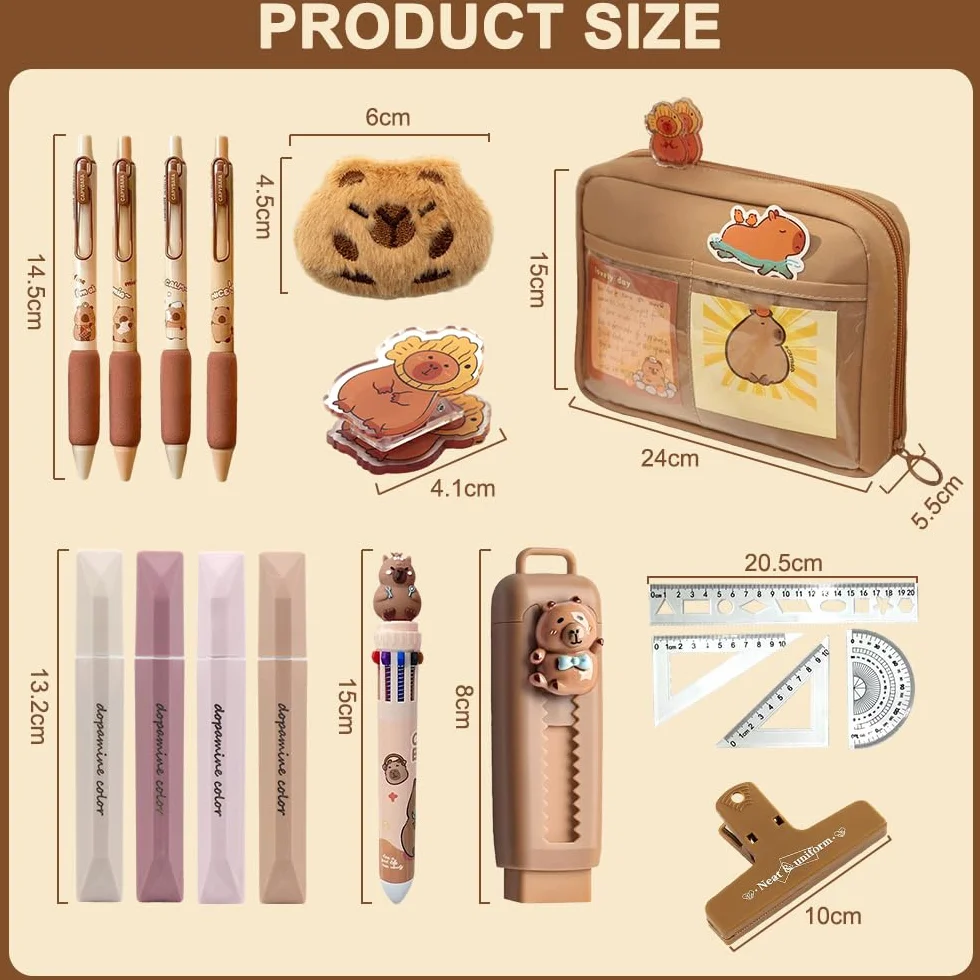 Set de Papeterie Capybara avec Trousse à Crayons et Compartiments pour Enfants