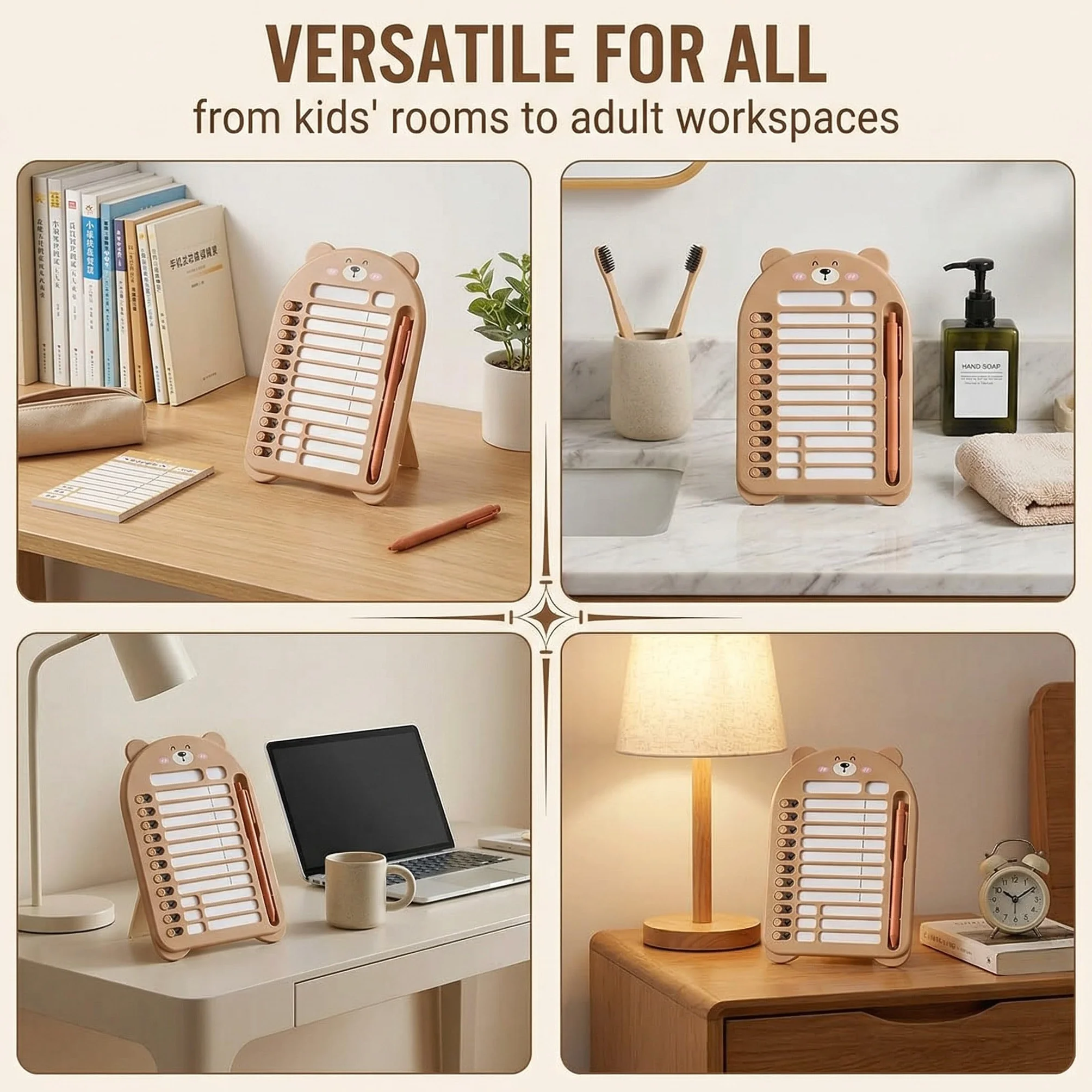 Tableau de Tâches à Faire pour Enfants, To Do List avec 13 Feuilles, Support et Stylo, Brun