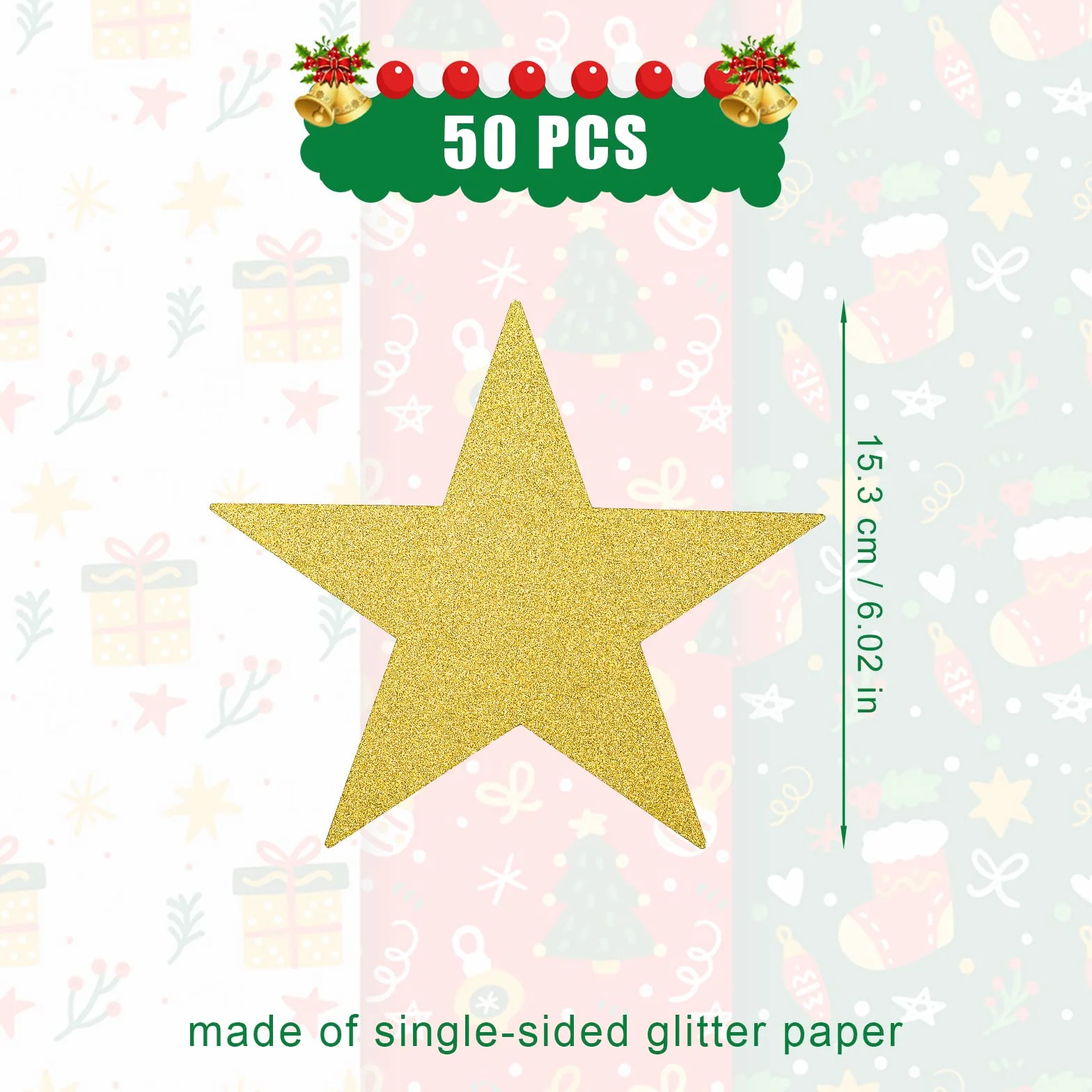 Confettis en Papier Étoile Scintillante 15,3cm 50pcs Découpes d'Étoiles pour Tableau d'Affichage Fête (Or)
