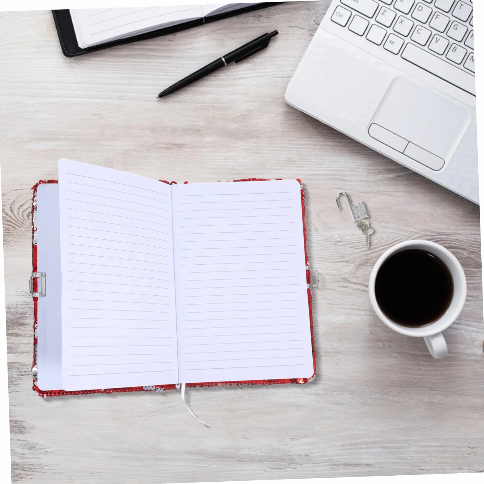 NUOBESTY Carnet de Notes A5 avec Serrure Intégrée, Sequins Rouges