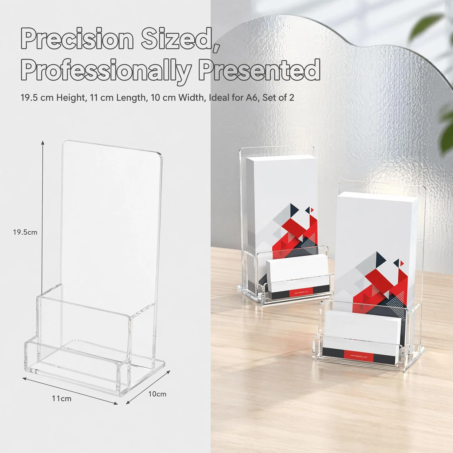 Lot de 2 Porte-brochures Acrylique Transparent A6 – Support pour Dépliants, Flyers, Menus – Autonome pour Bureau, Hôtel, Restaurant