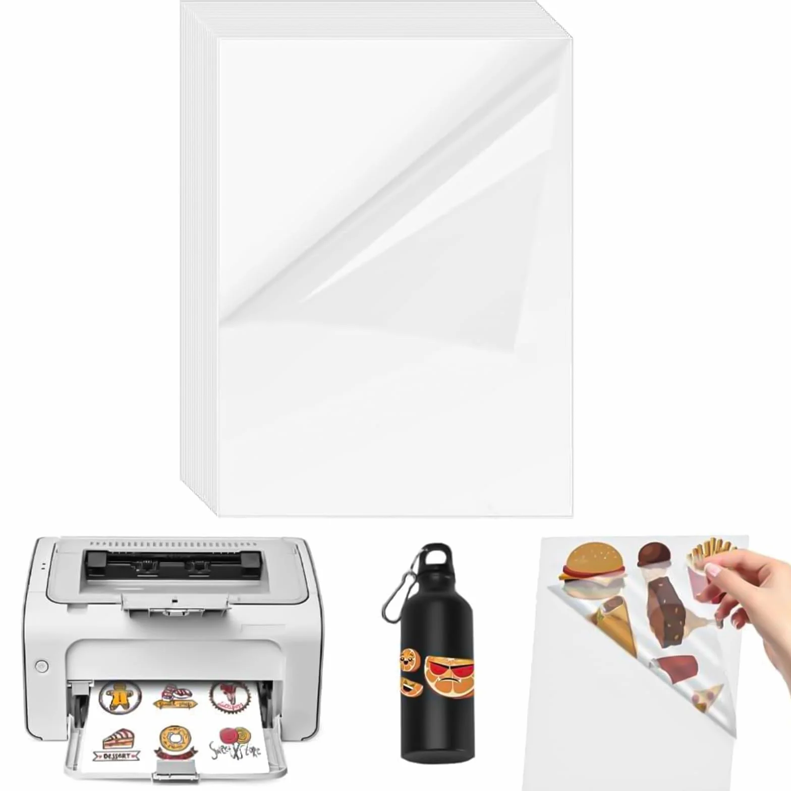 ADERTOS étiquettes autocollantes vinyle transparent 297x210 mm lot 30 feuilles imprimante jet d'encre laser