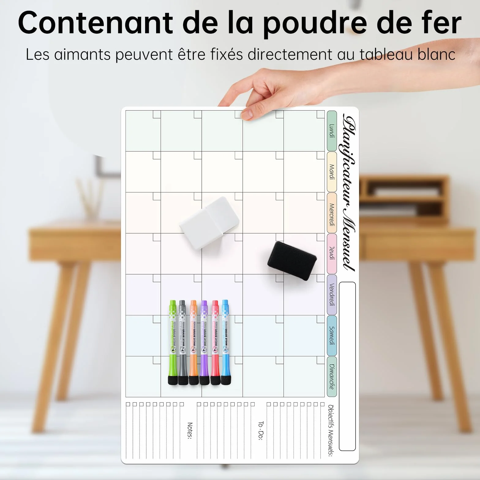 MCCORL Calendrier Adhésif Tableau Blanc Planning Mural 60x40 cm, Planificateur Mensuel/Semainier Effaçable en Français