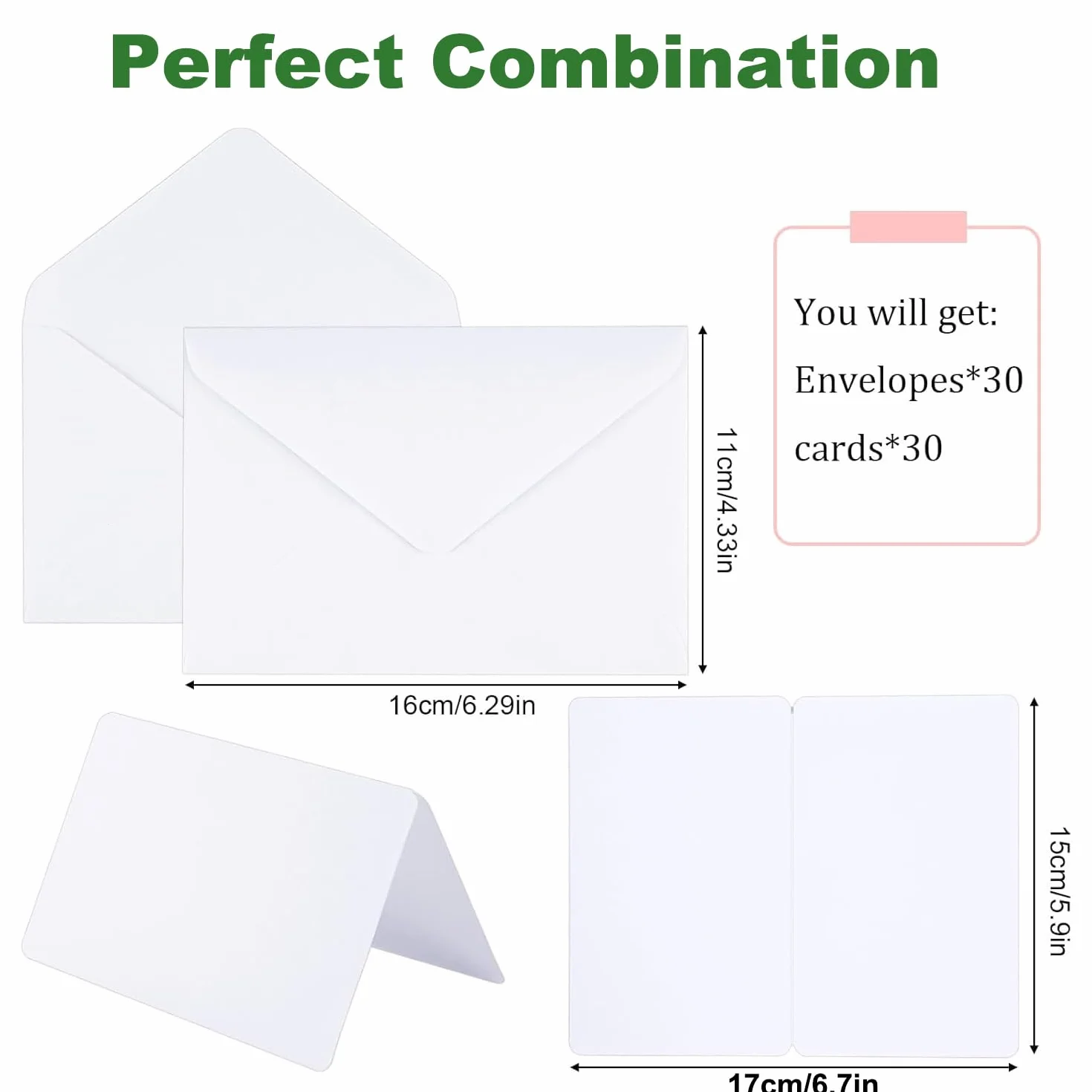 YUNYU Lot d'enveloppes et cartes vierges pour travaux manuels, 30 pièces blanches