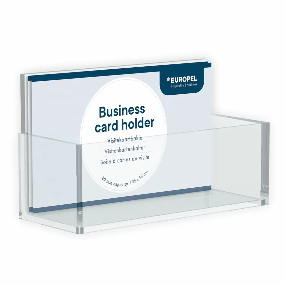 EUROPEL Porte-Cartes de Visite Acrylique Transparent 55x95mm Présentoir Bureau Support Anti-Jaunissement