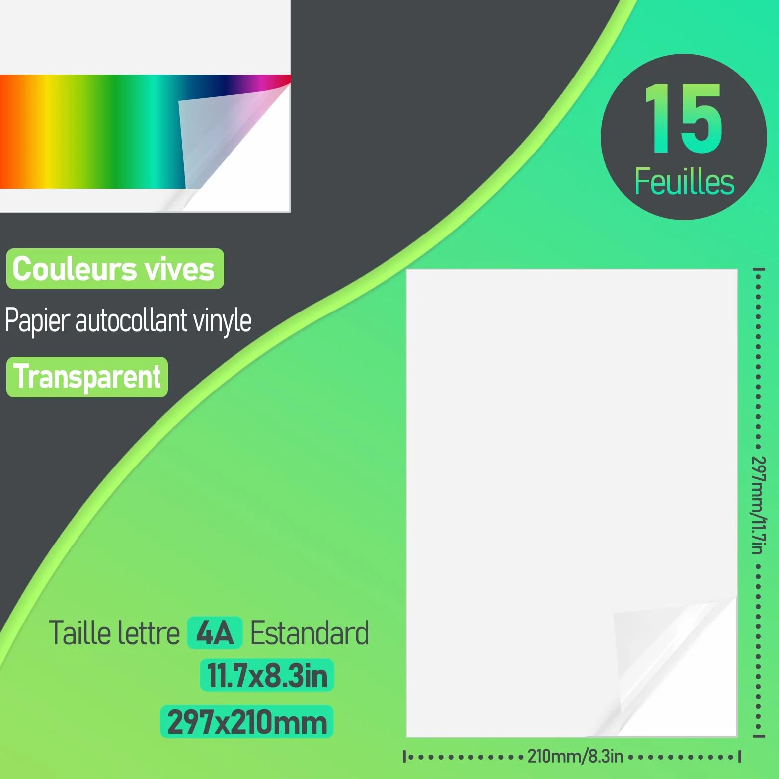 Papier autocollant vinyle transparent A4 297x210mm pour imprimante jet d'encre Tixlux