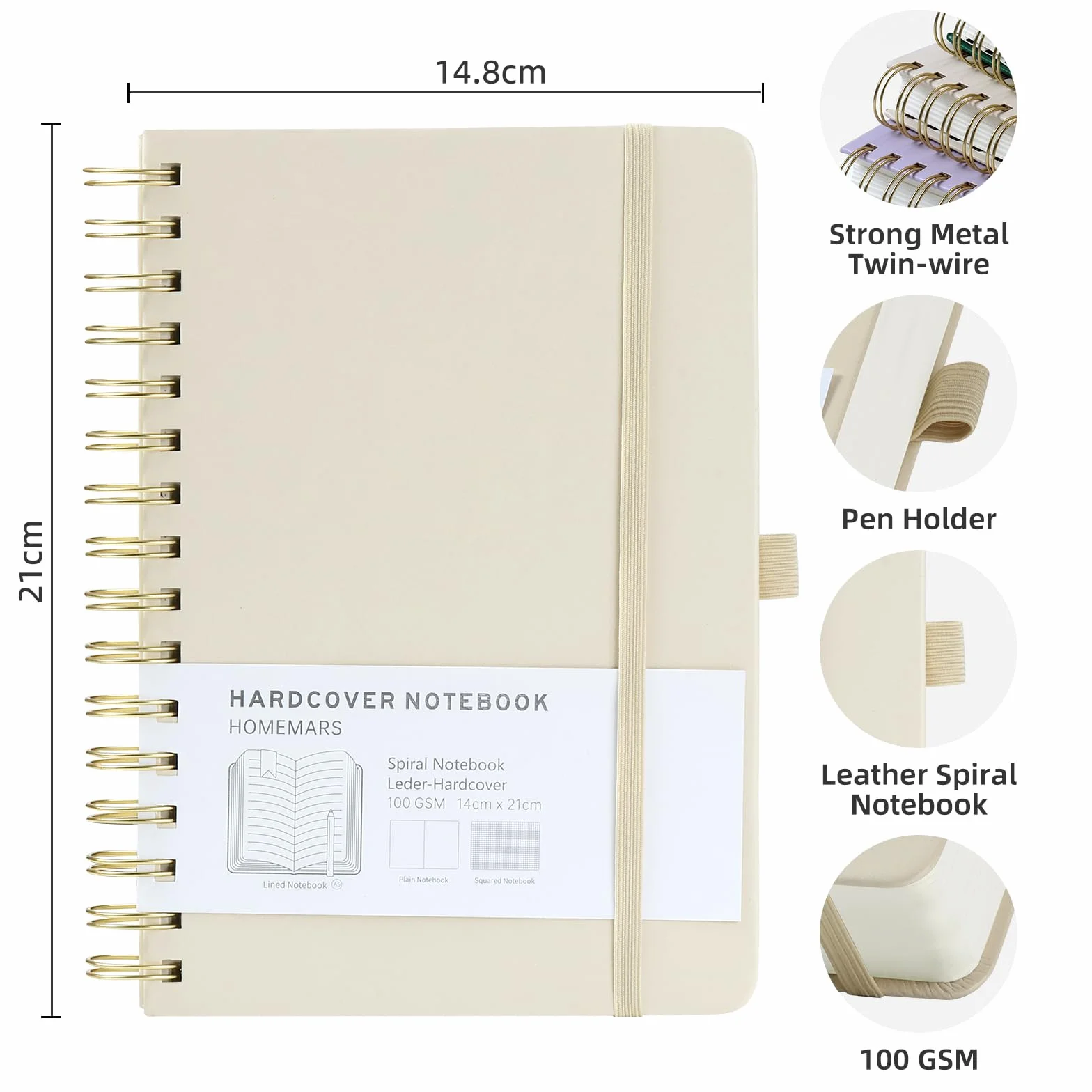 Cahier A5 Quadrillé 300 Pages 100 g/m² 14,8 x 21 cm Couverture Cuir HOMEMARS