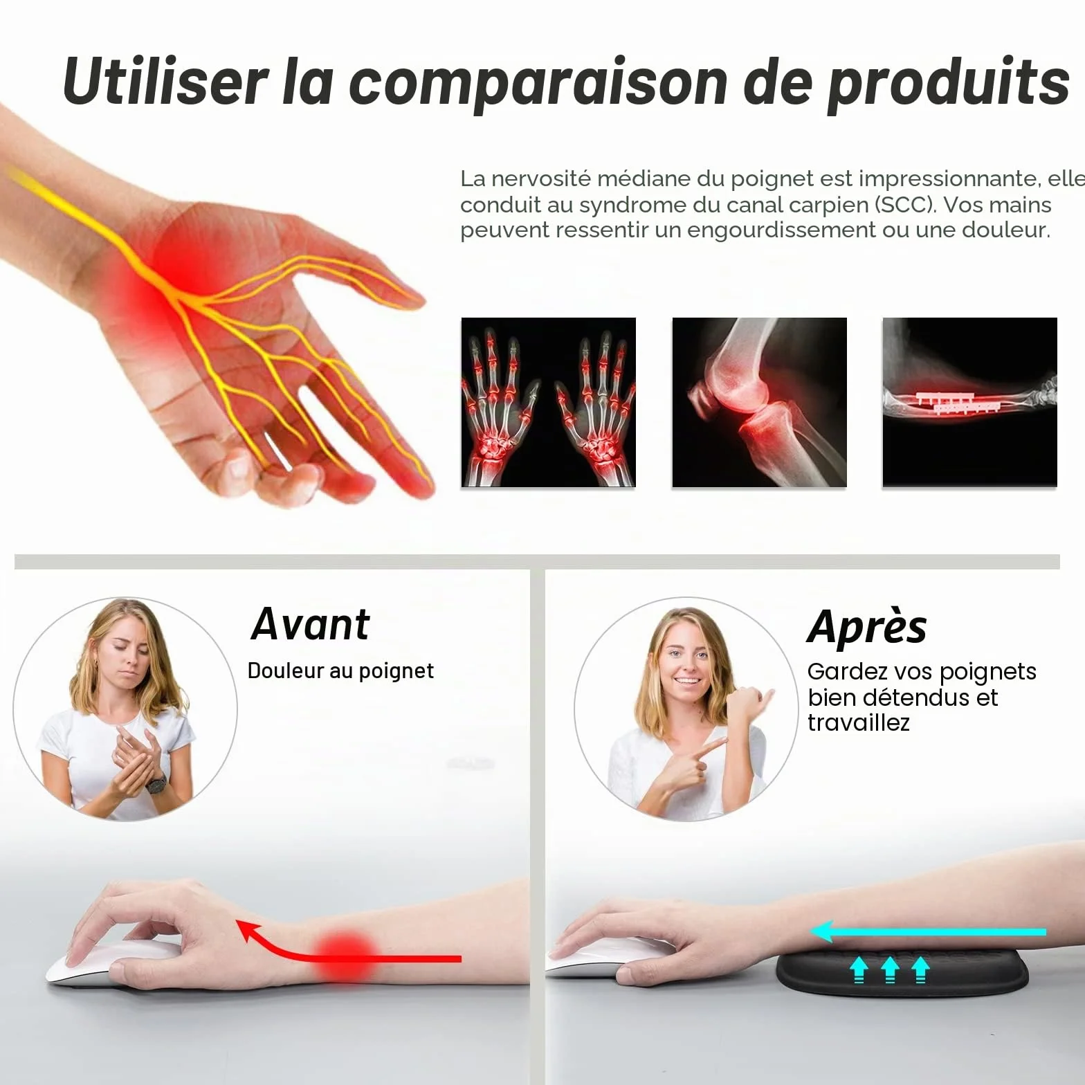 Vaydeer Coussin de Coudes Ergonomique Gel et Mousse à Mémoire de Forme pour Bureau Gaming Ordinateur Portable Mac Noir