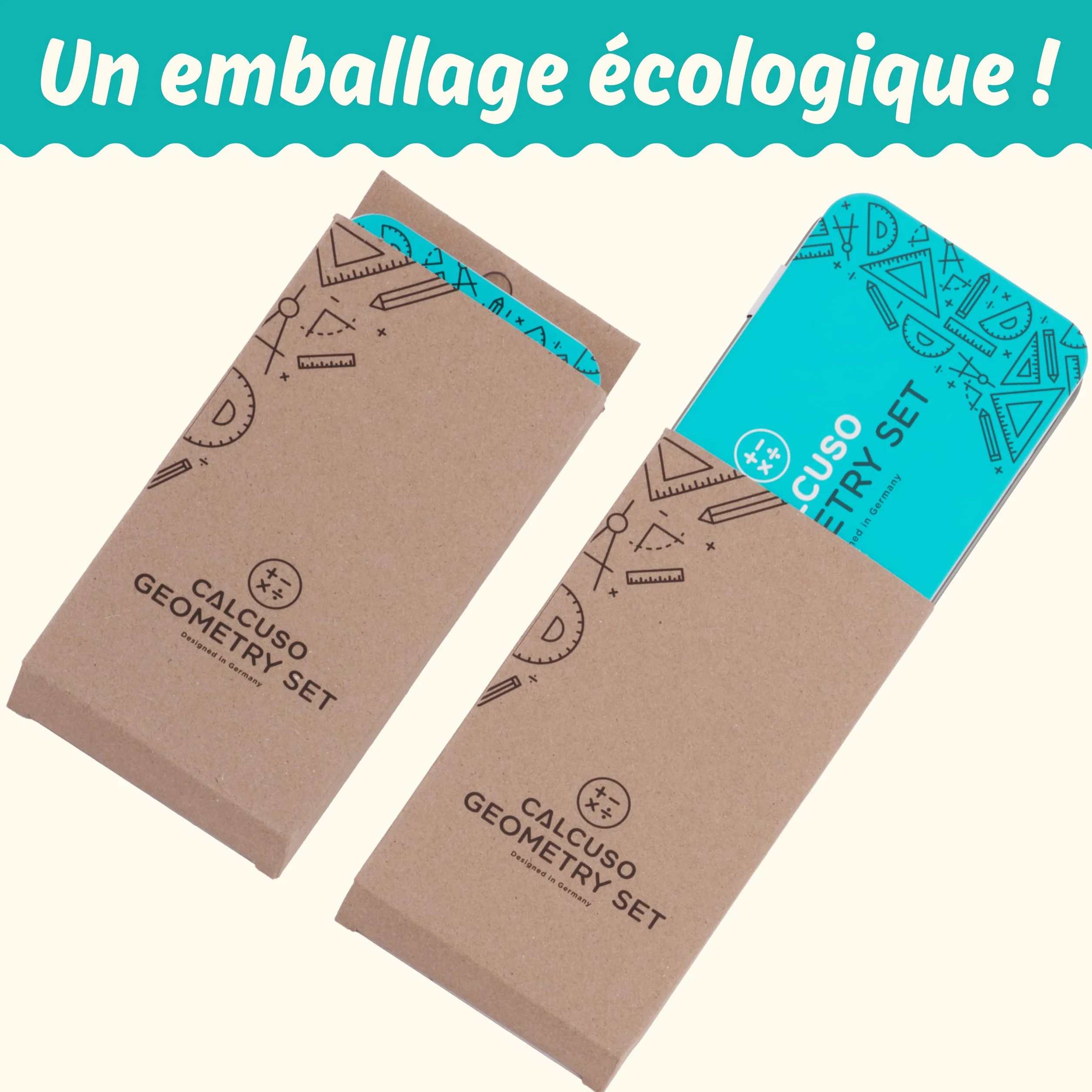CALCUSO Ensemble de Géométrie 13 Pièces Compas Équerre Boîte Métallique