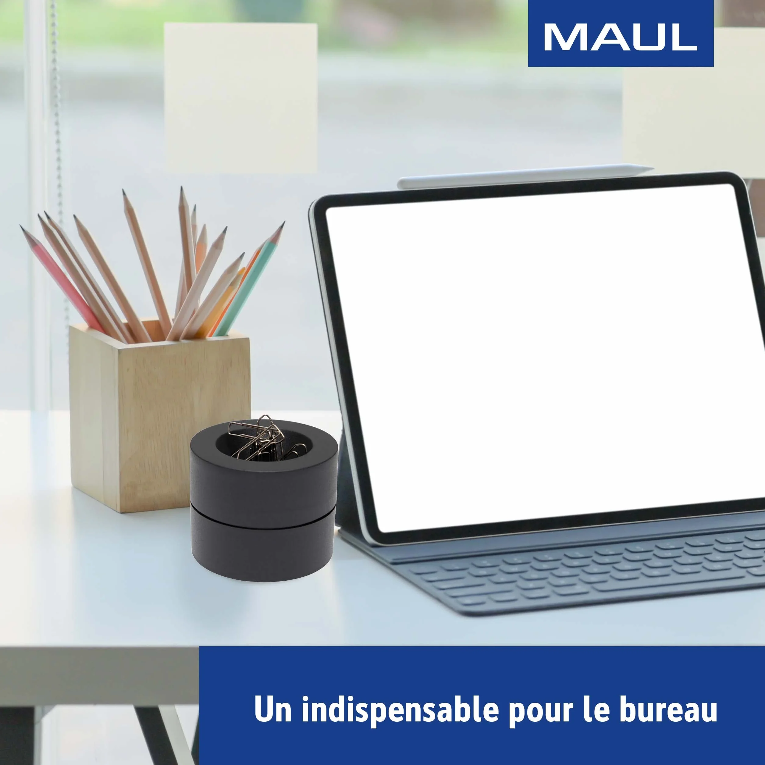 MAUL Distributeur de Trombones MAULpro Eco, 7,3 x 6 cm, Organiseur Bureau Plastique Recyclé, Noir