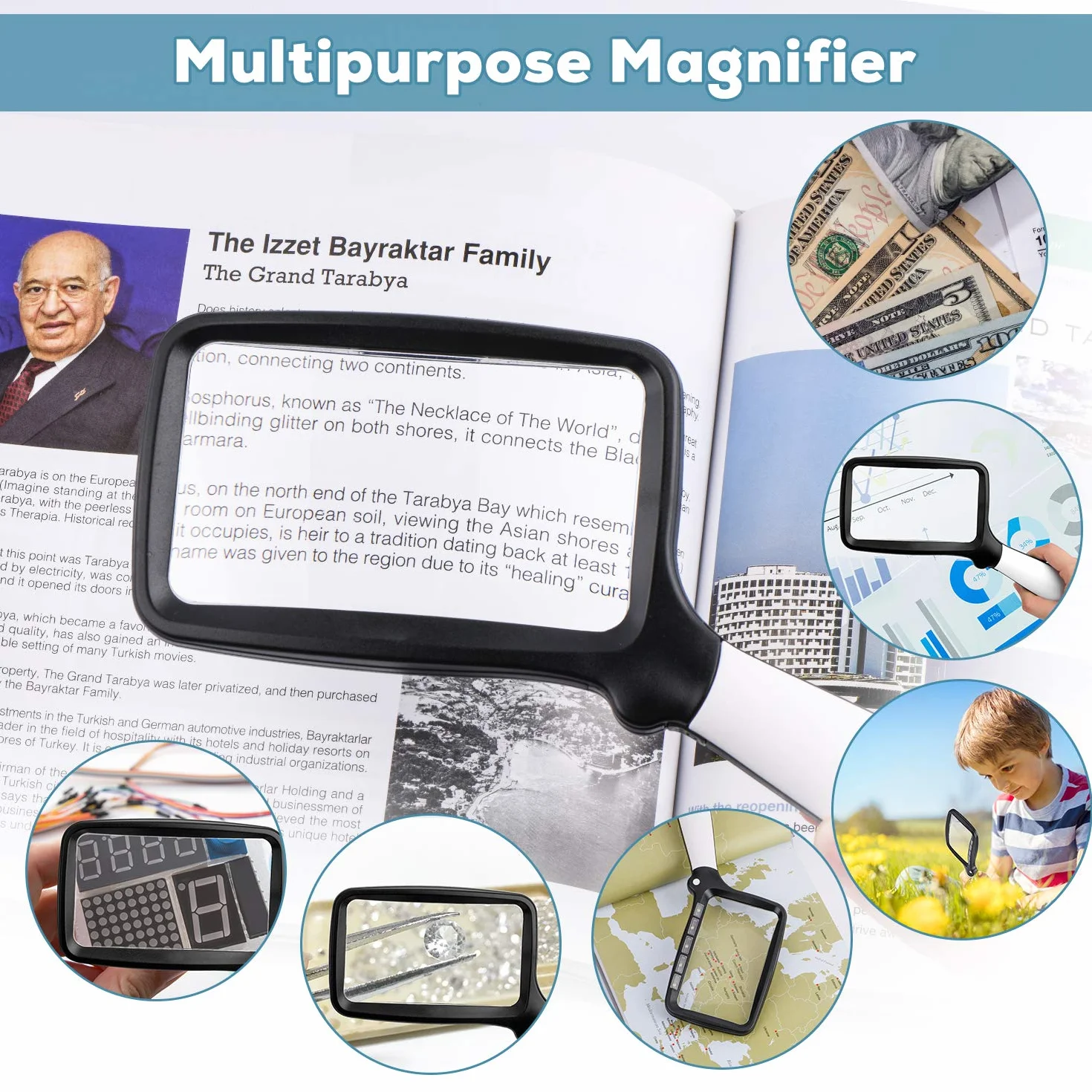 Loupe de Lecture Pliable à Main 6X avec LED à intensité Variable Grand Format pour Personnes âgées