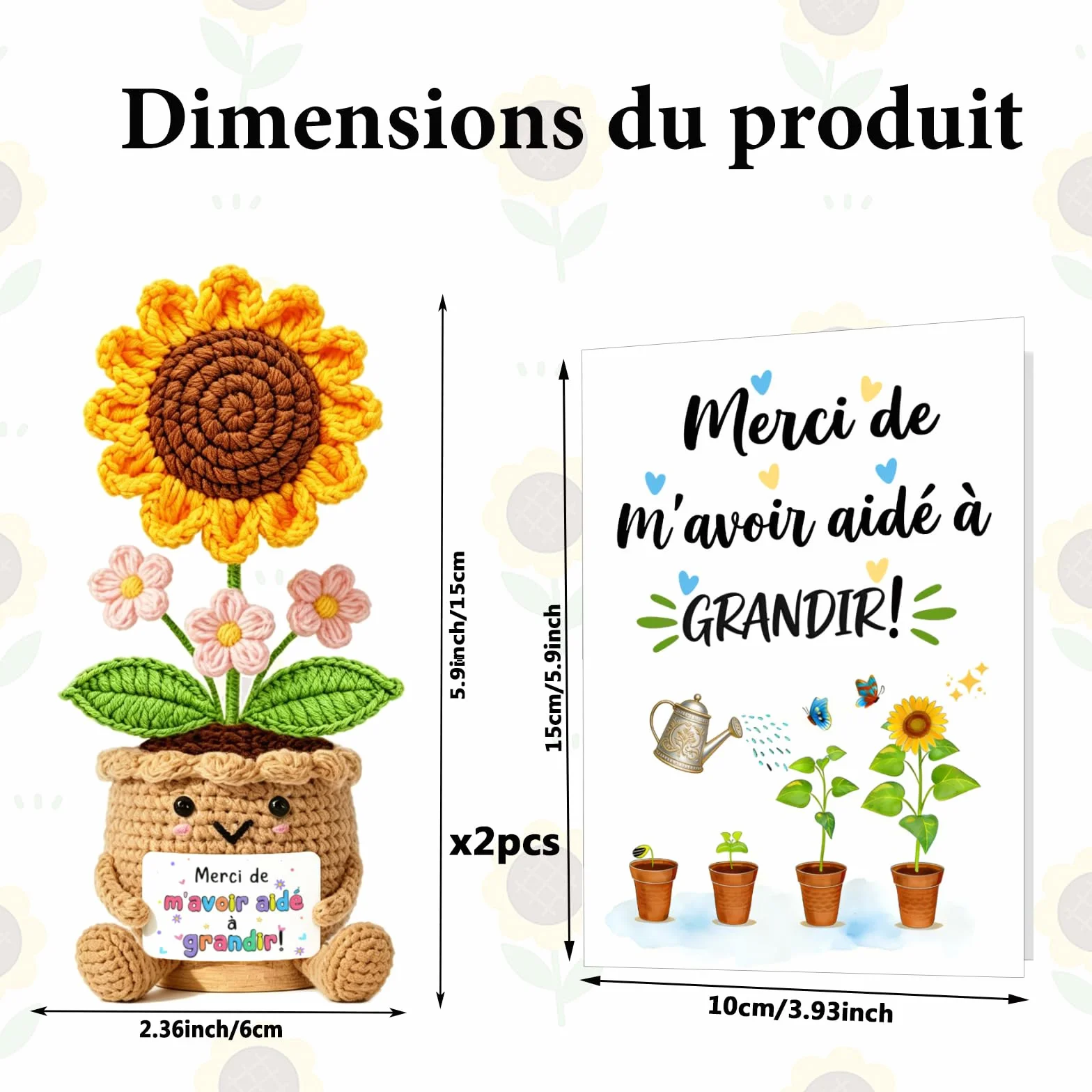 Tournesol au Crochet Fait Main Cadeau pour Éducatrice de Garderie - Fleur Éternelle avec Carte de Remerciement