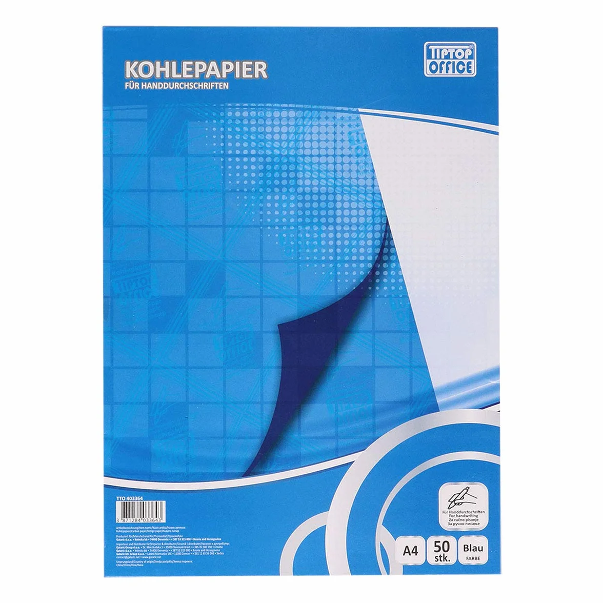 Lot de 50 feuilles de papier carbone TIPTOP OFFICE pour écriture manuscrite Bleu