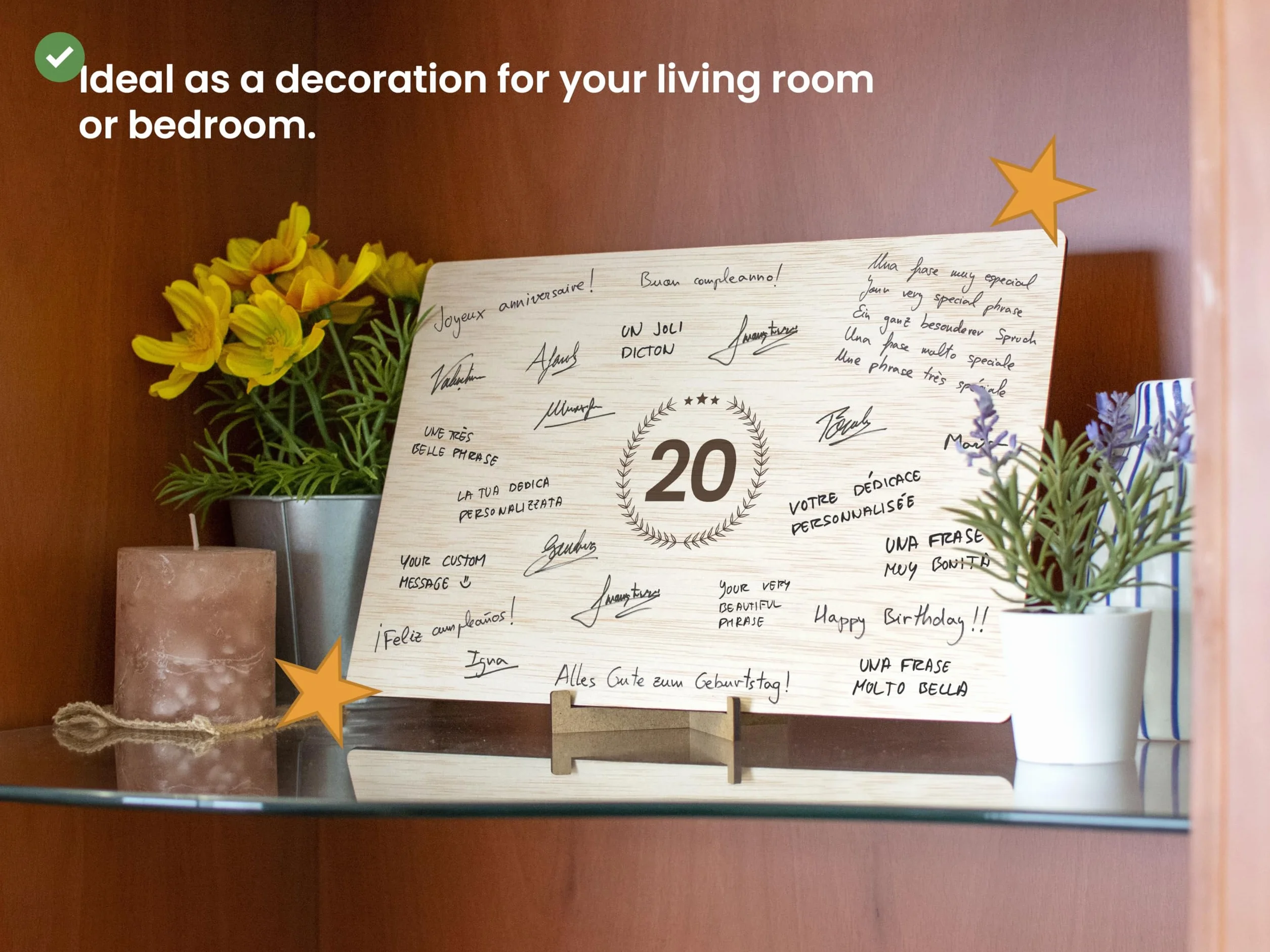 CONTRAXT Carte Anniversaire 20 ans Bois Cadeau original joyeux anniversaire mariage Numéro 20 livre d'or alternatif en bois décoration fête homme femme garcon enfant