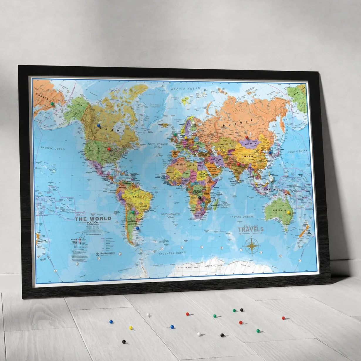 Maps International Carte du monde grande carte du monde encadrée Toile