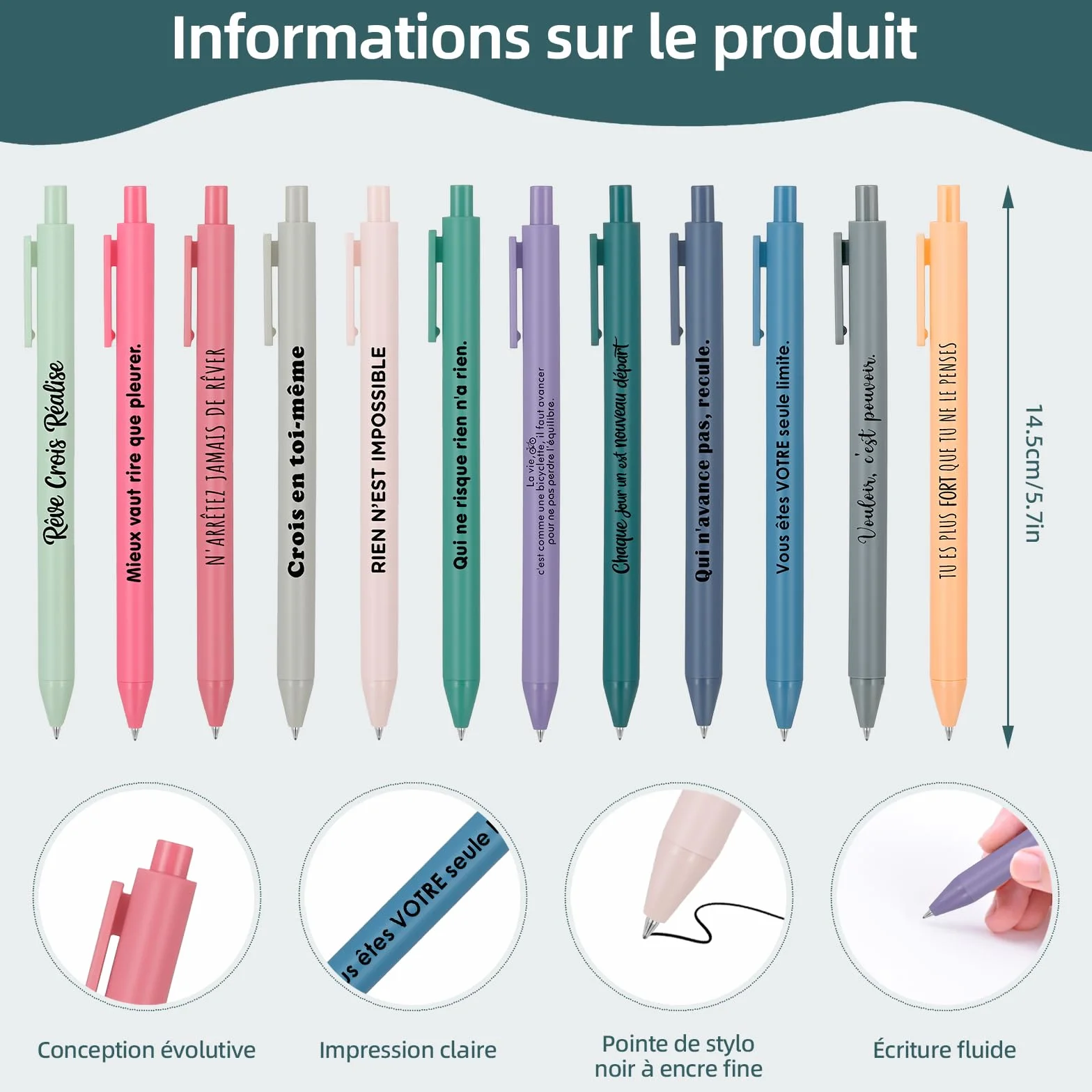 Coffret cadeau 12 pièces carnets stylos bille citations inspirantes