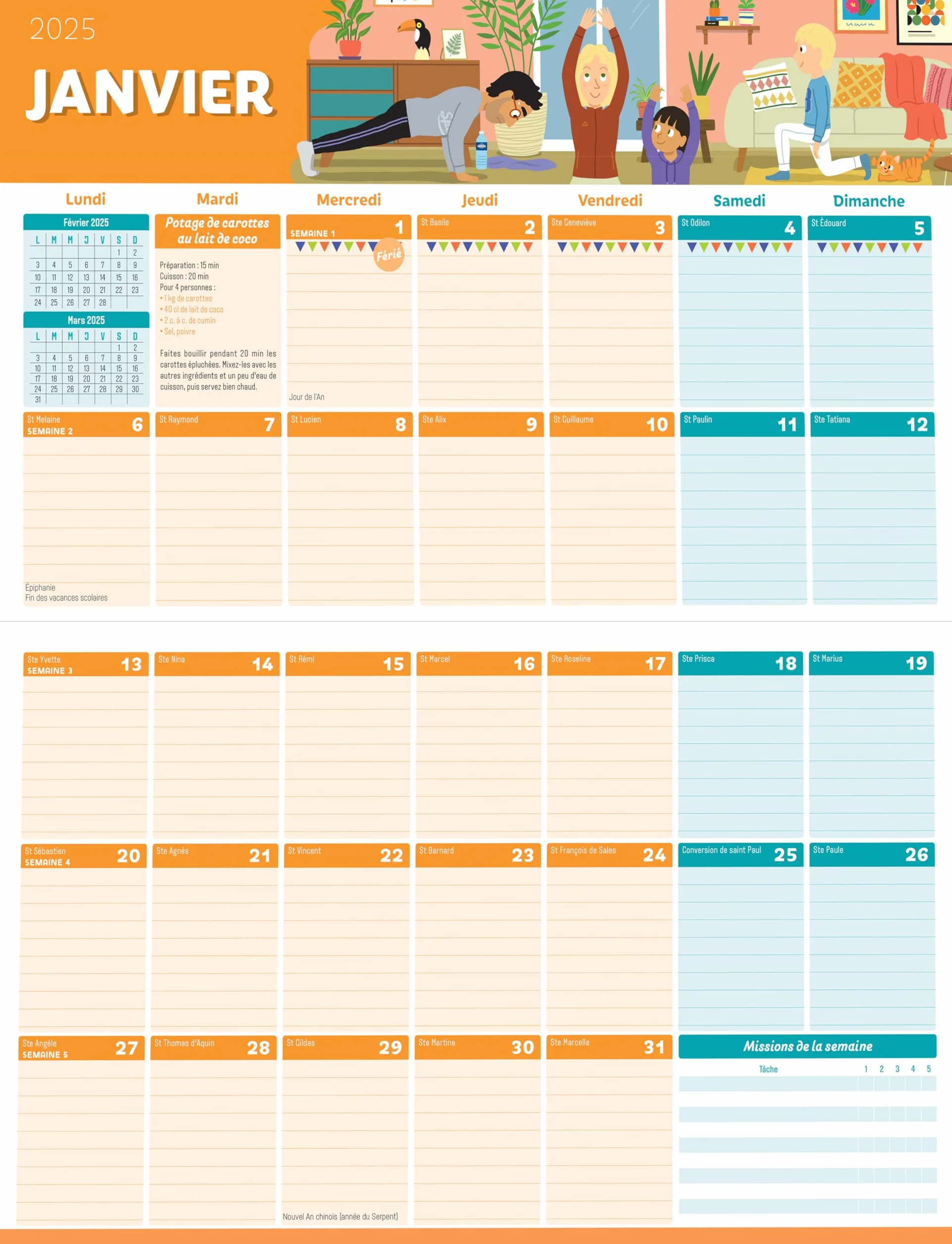 Mémoniak Organiseur Familial 2025 Calendrier Mensuel Septembre 2024 Décembre 2025