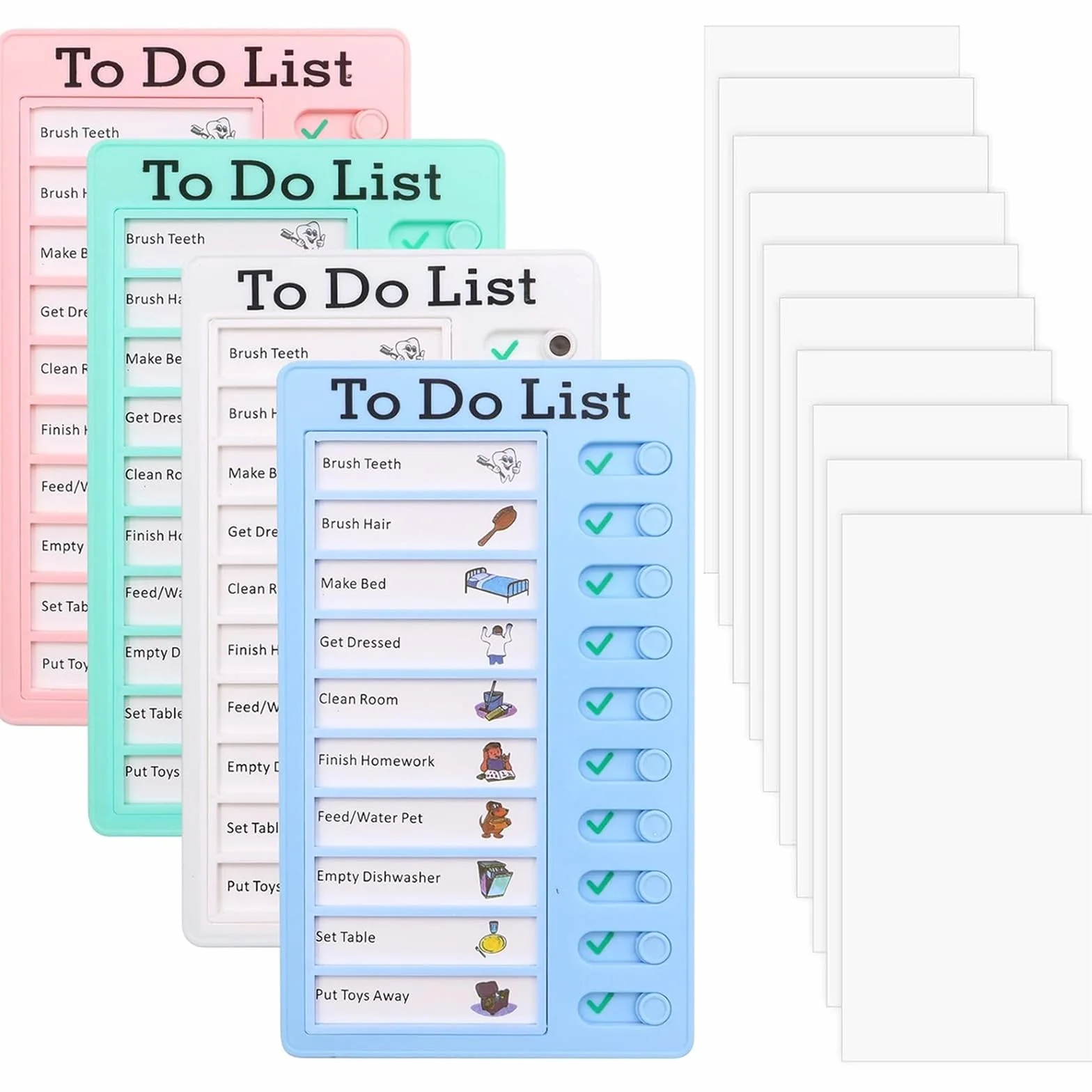 Binnan Tableaux de Tâches à Faire pour Enfants, Checklist avec 10 Feuilles de Papier Vierge, Tableau Memo Plastique
